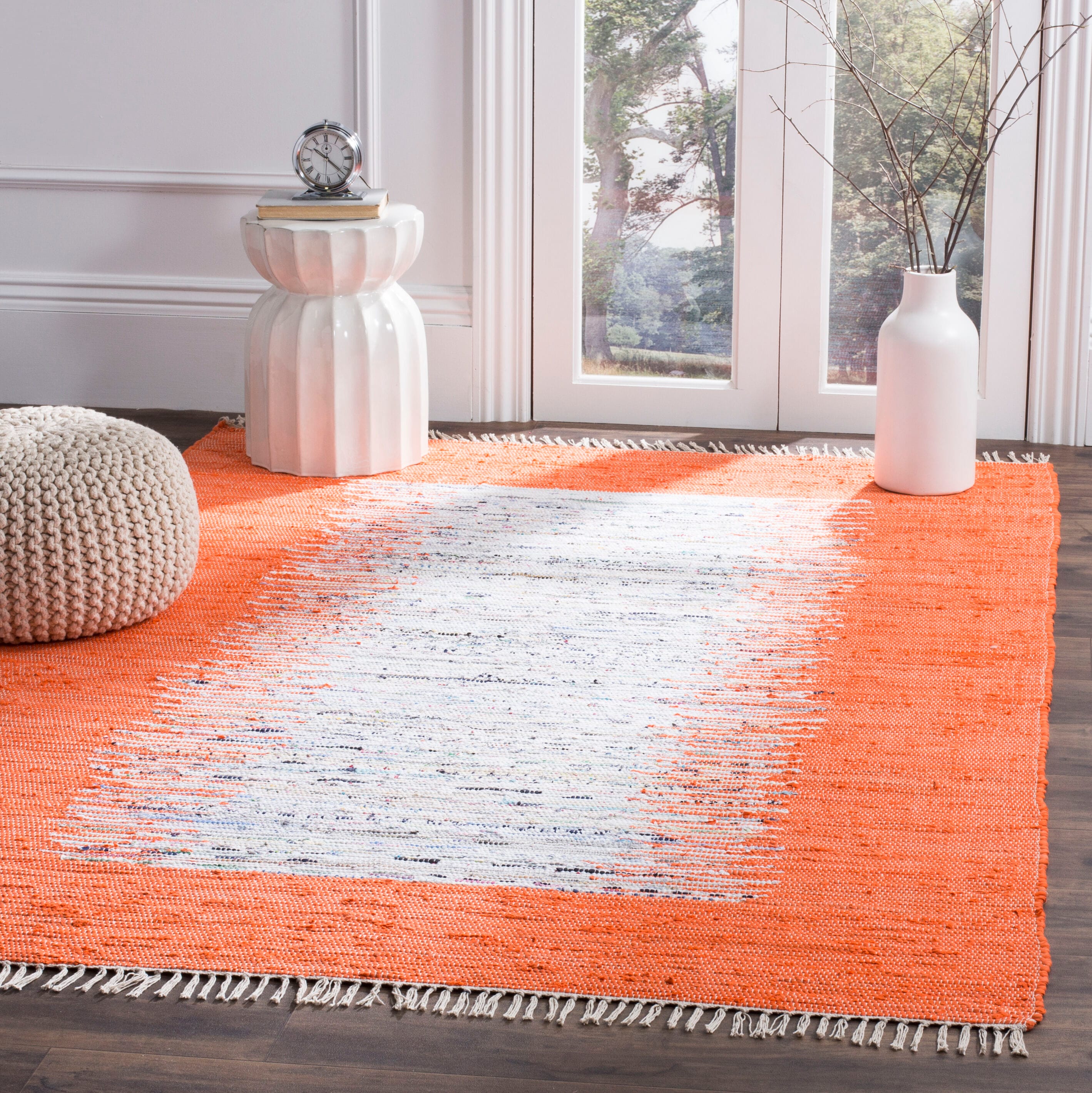Safavieh MTK711C-9 Montauk Keeling 9 x 12 (ft) Cotton Ivory/Orange Rectangular Indoor Border Coastal Area rug