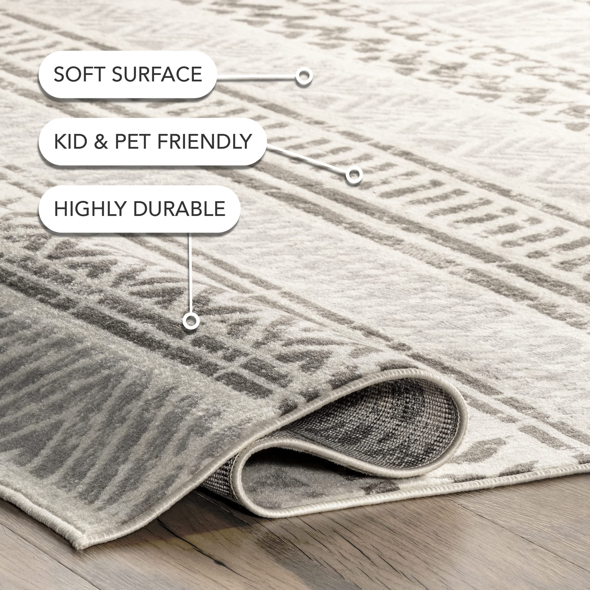 Modern Light Grey Tribal Motif 5' x 8' Synthetic Area Rug