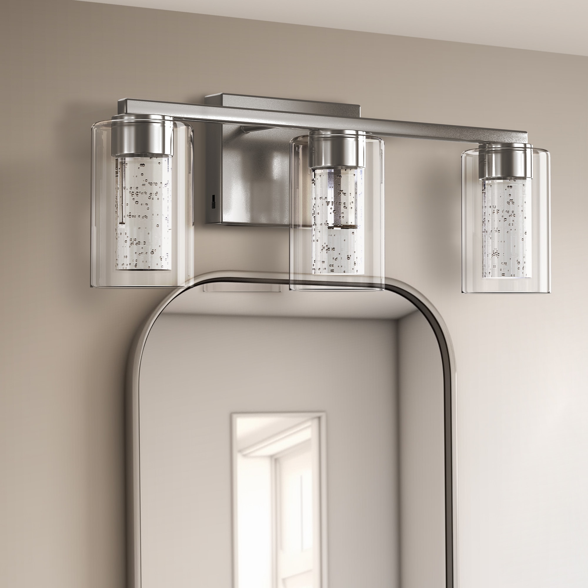 DORESshop LSC-WL092 18 inch 3 Light Bathroom Light Fixture Chrome Bathroom Vanity Light 3 Color Dimmable Vanity Light with Crystal Bubble Shade