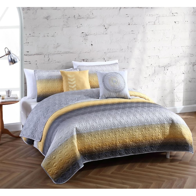 Piece Yellow Grey Twin Quilt Set, Yellow Gray Twin Bedding