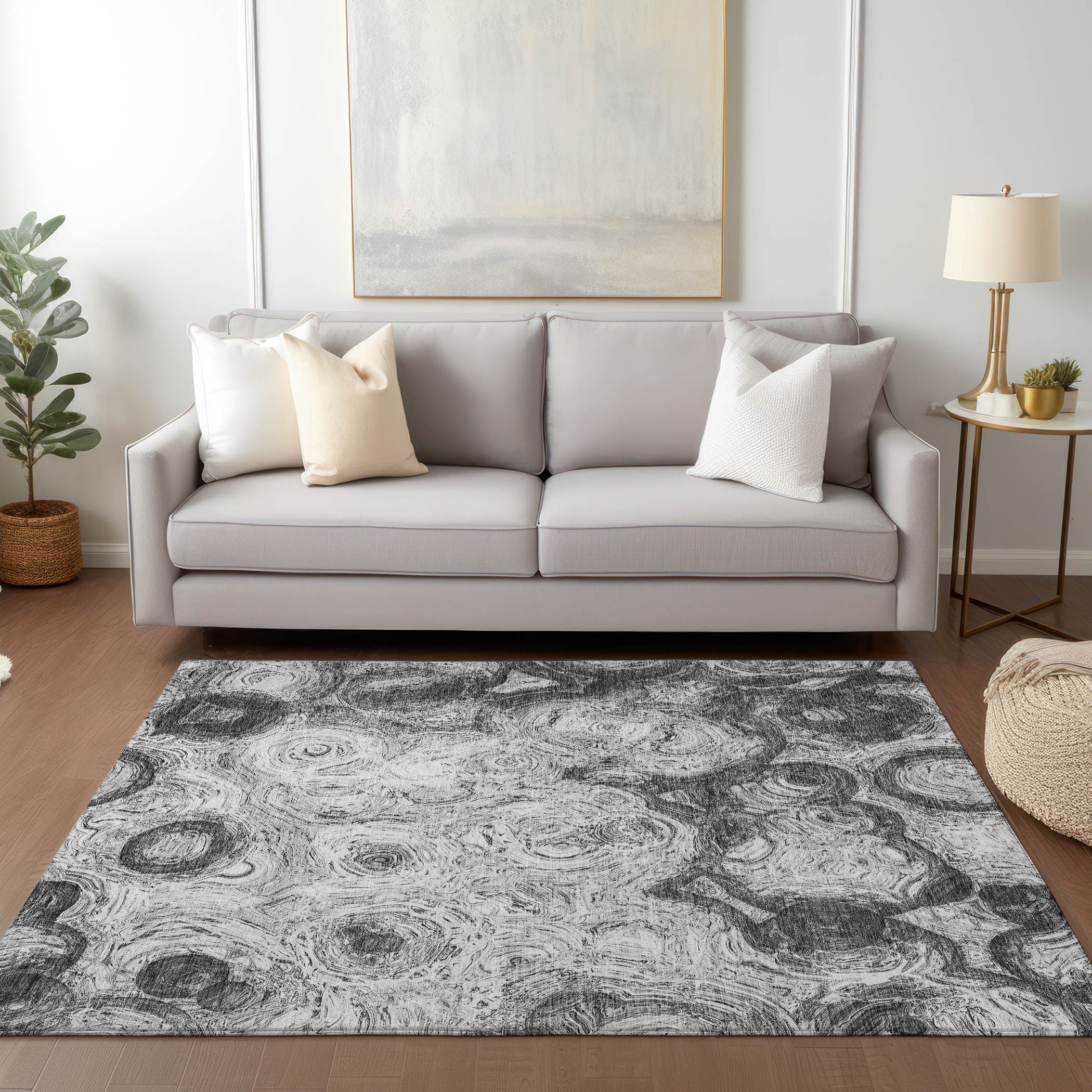 Addison Rugs ACN579GY3X5 Chantille ACN579GY 3 x 5 (ft) Polyester Gray Rectangular Indoor/Outdoor Geometric Machine washable Area rug