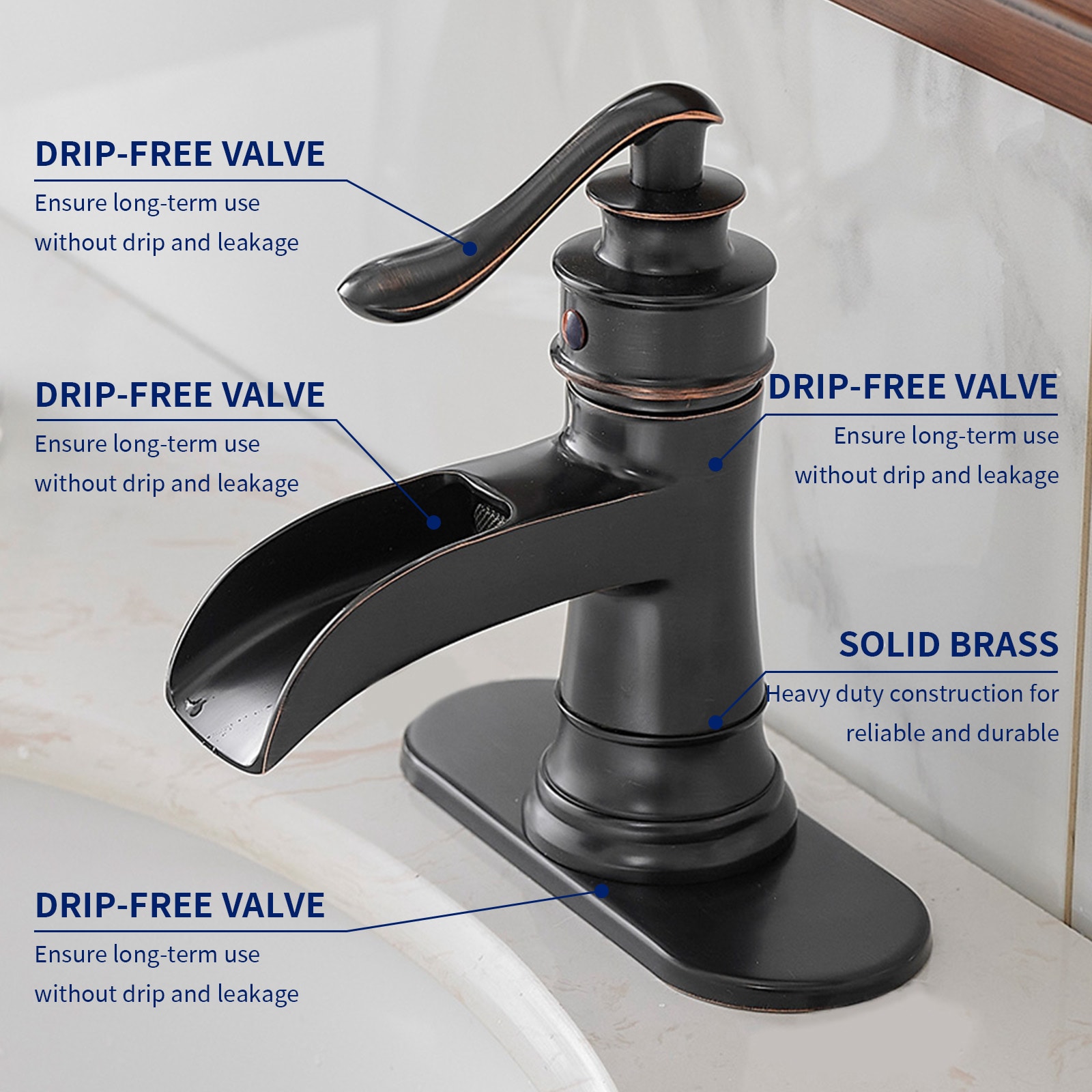Oil Rubbed Bronze Single-Handle Waterfall Bathroom Faucet