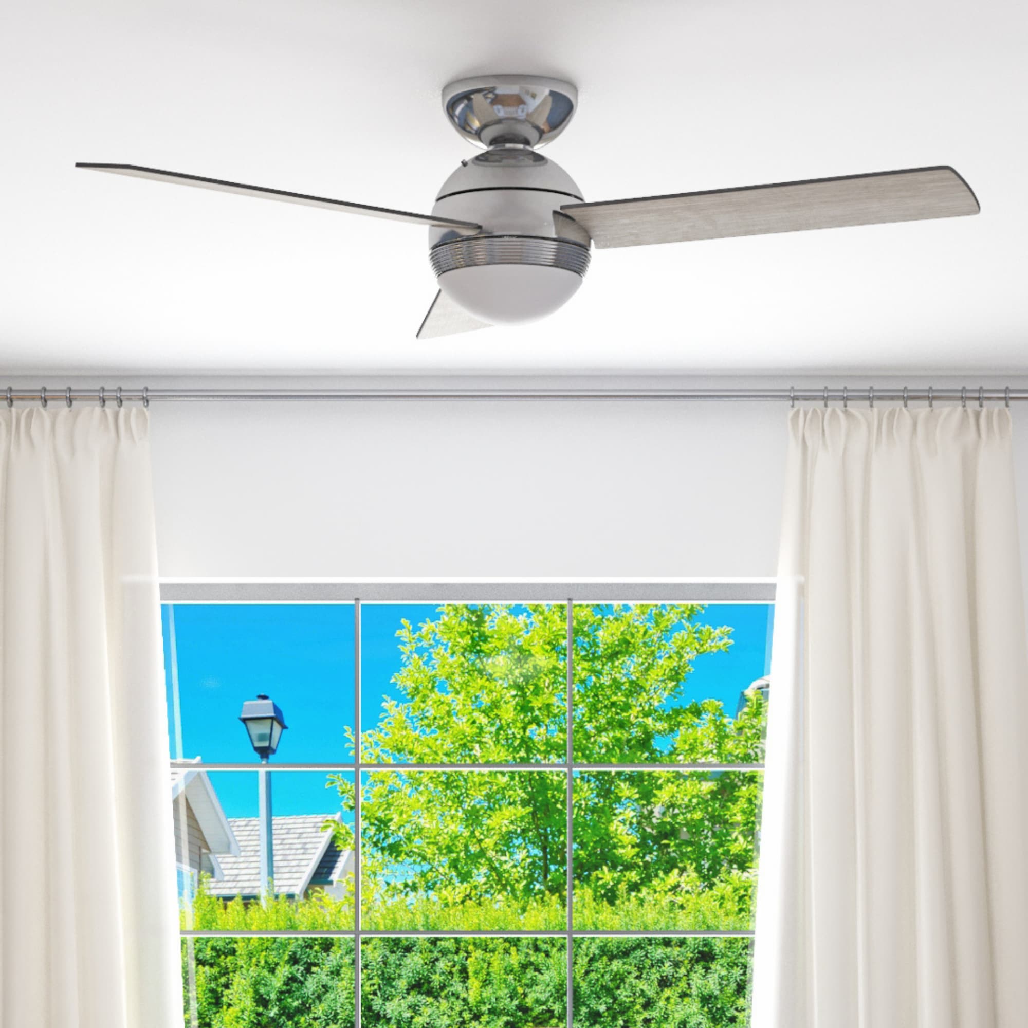 Harbor Breeze Annandale 52-in Brushed Nickel with Driftwood/Espresso Blades Color-changing Indoor Flush Mount Ceiling Fan with Light and Remote -  43346