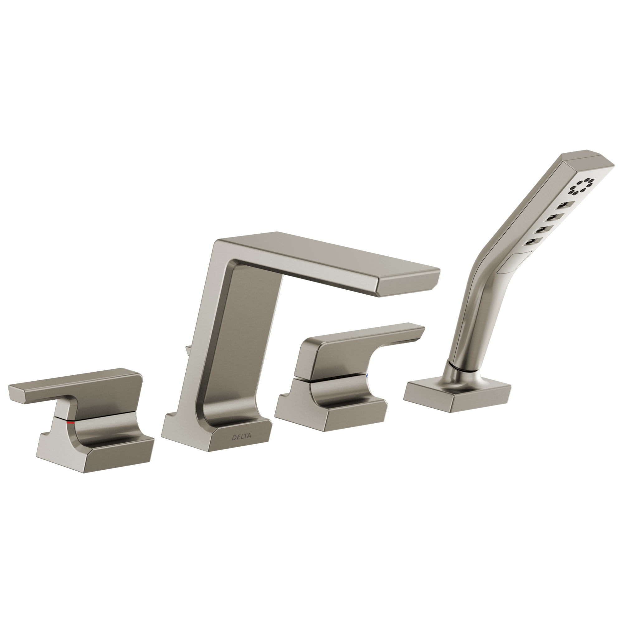 Delta T4799-SS-PR Pivotal Lumicoat Stainless 2-handle Deck-mount Roman Low-arc Bathtub Faucet with Hand Shower