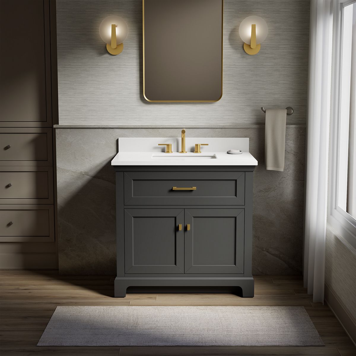 KOHLER 29261-BD1-DWG Charlemont 36-in Ferrous Grey Undermount Single Sink Bathroom Vanity with Pure White Quartz Top