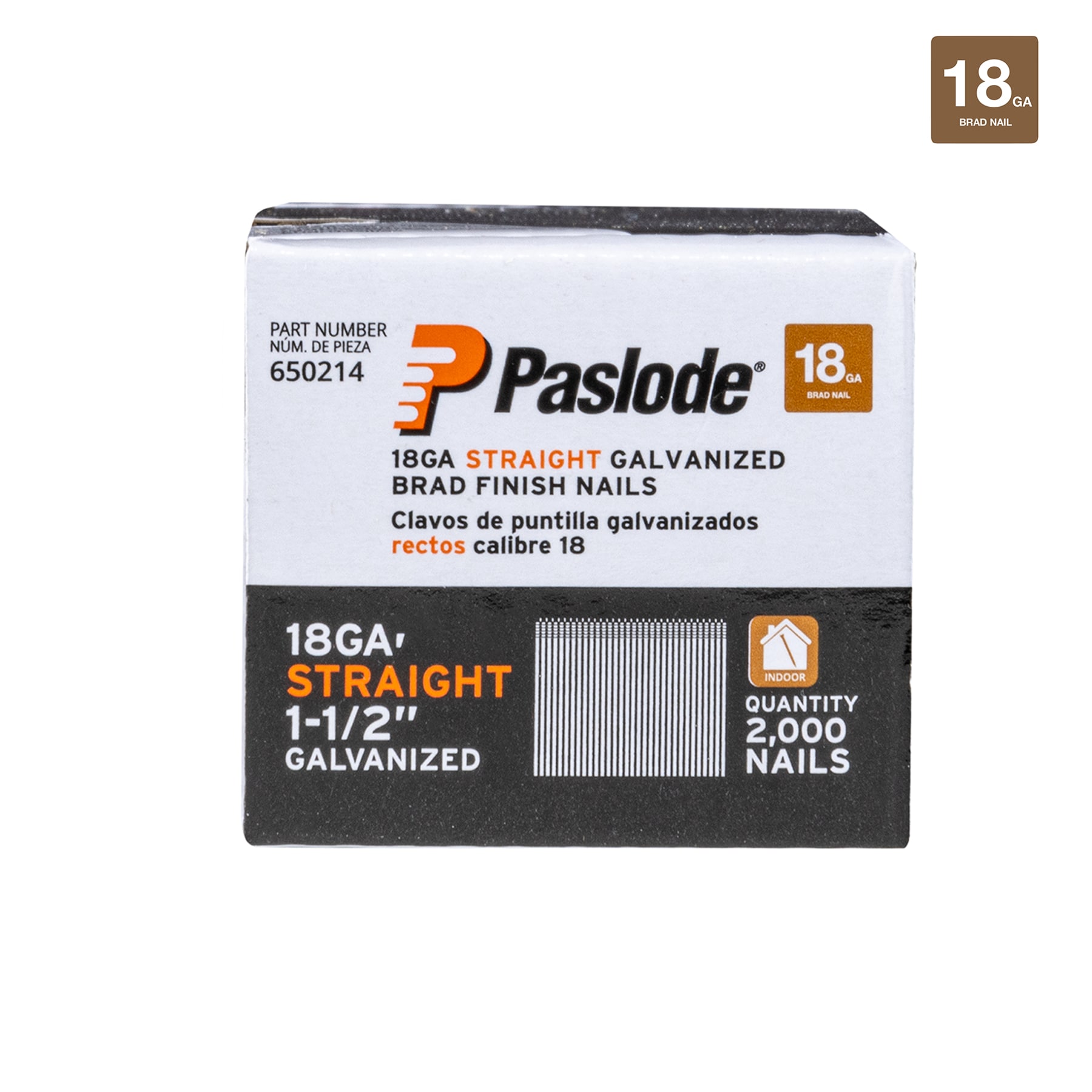 Paslode 650214 1-1/2-in 18 -Gauge Straight Galvanized Collated Finish nails 2000 -Per Box