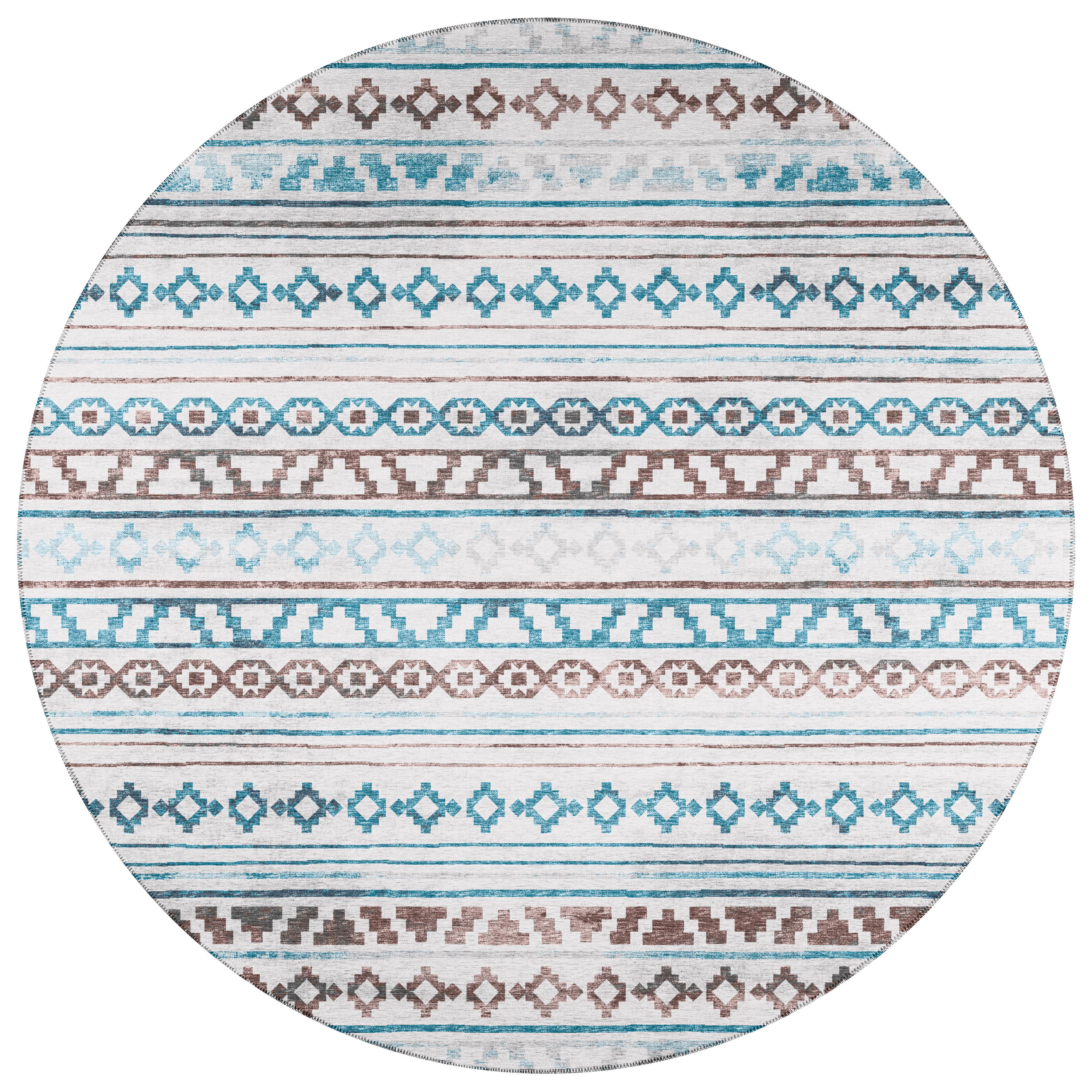 Addison Rugs AYU40GR8RO Yuma 8 x 8 (ft) Chenille Gray Round Indoor/Outdoor Geometric Southwestern Area rug