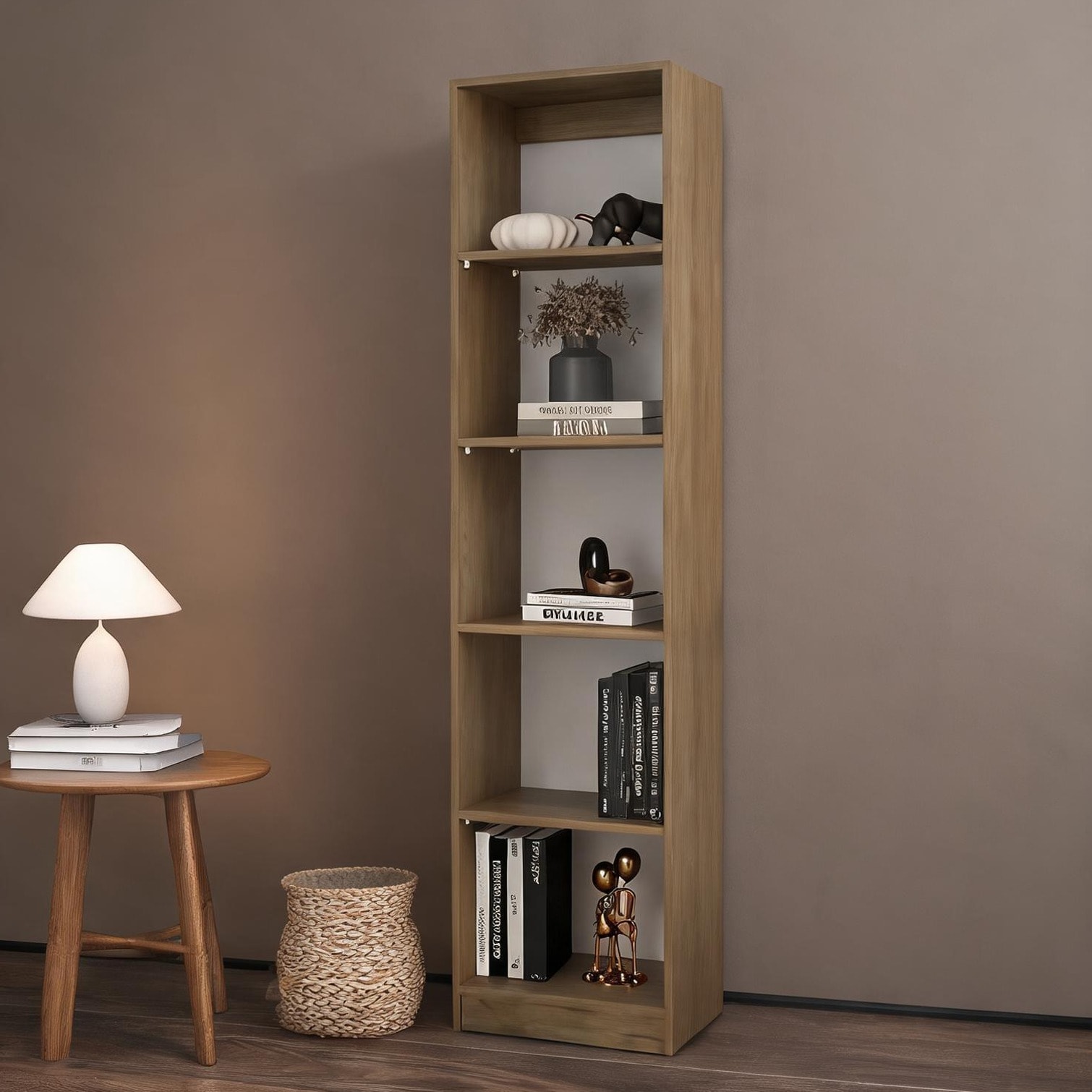FlowLuxe Modern 5-Shelf Bookcase in Engineered Wood Compact 11.8D x 17.8W x 71.1H Versatile Storage for Living Room Office Bedroom