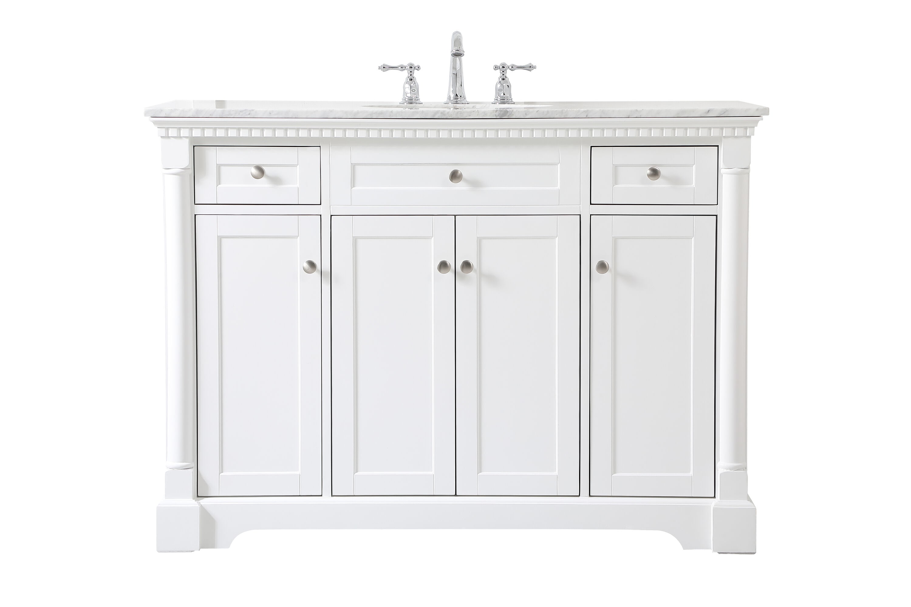Elegant Decor HF159144WH Home Furnishing 48-in White Undermount Single sink Bathroom Vanity with Carrara White Marble Top