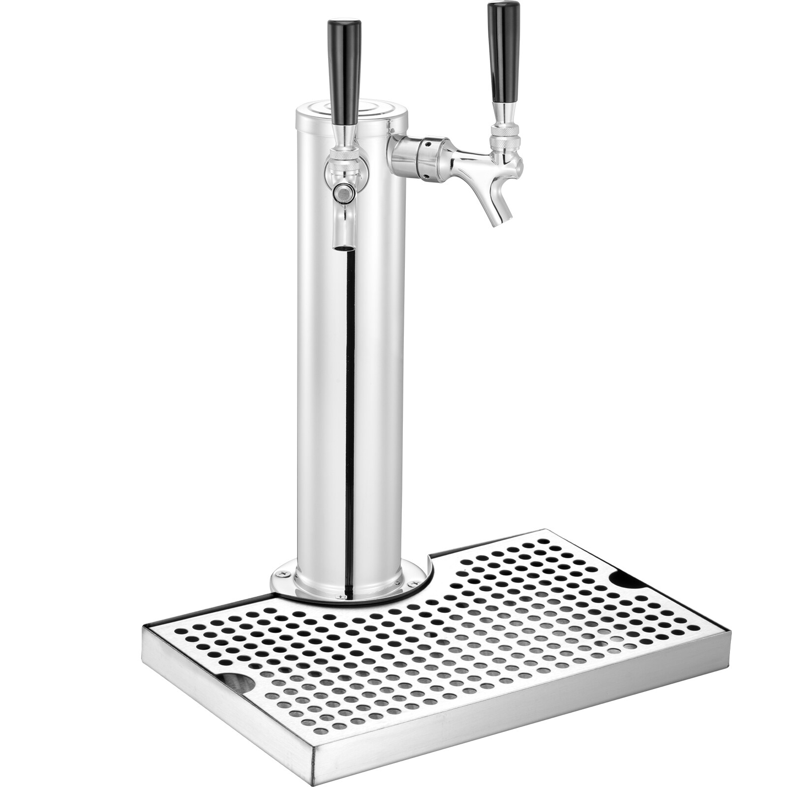VEVOR SCLTJZSLTSBD03801V0 Kegerator Tower Kit Dual Taps Beer Conversion Kit Stainless Steel Keg Beer Tower Dispenser with Dual Gauge CGA320 Regulator and D-System Keg Coupler Beer Drip Tray for Party Home
