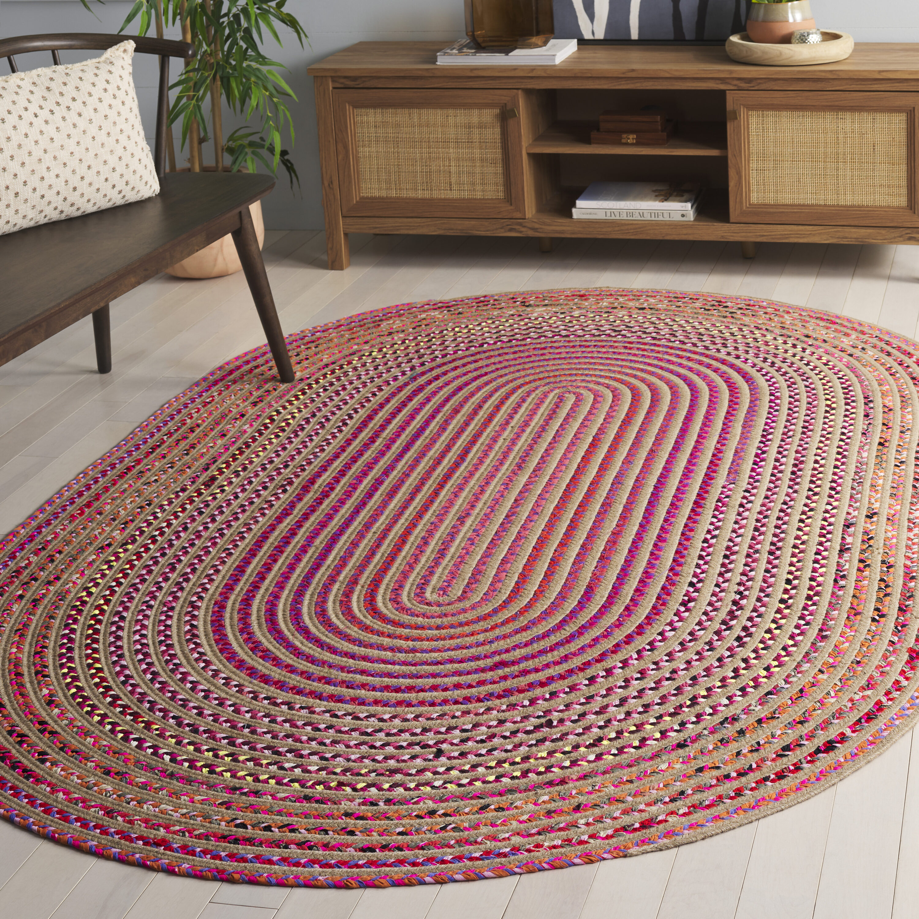 Braided 861P Natural/Red 5ft x 8ft Bohemian Rug