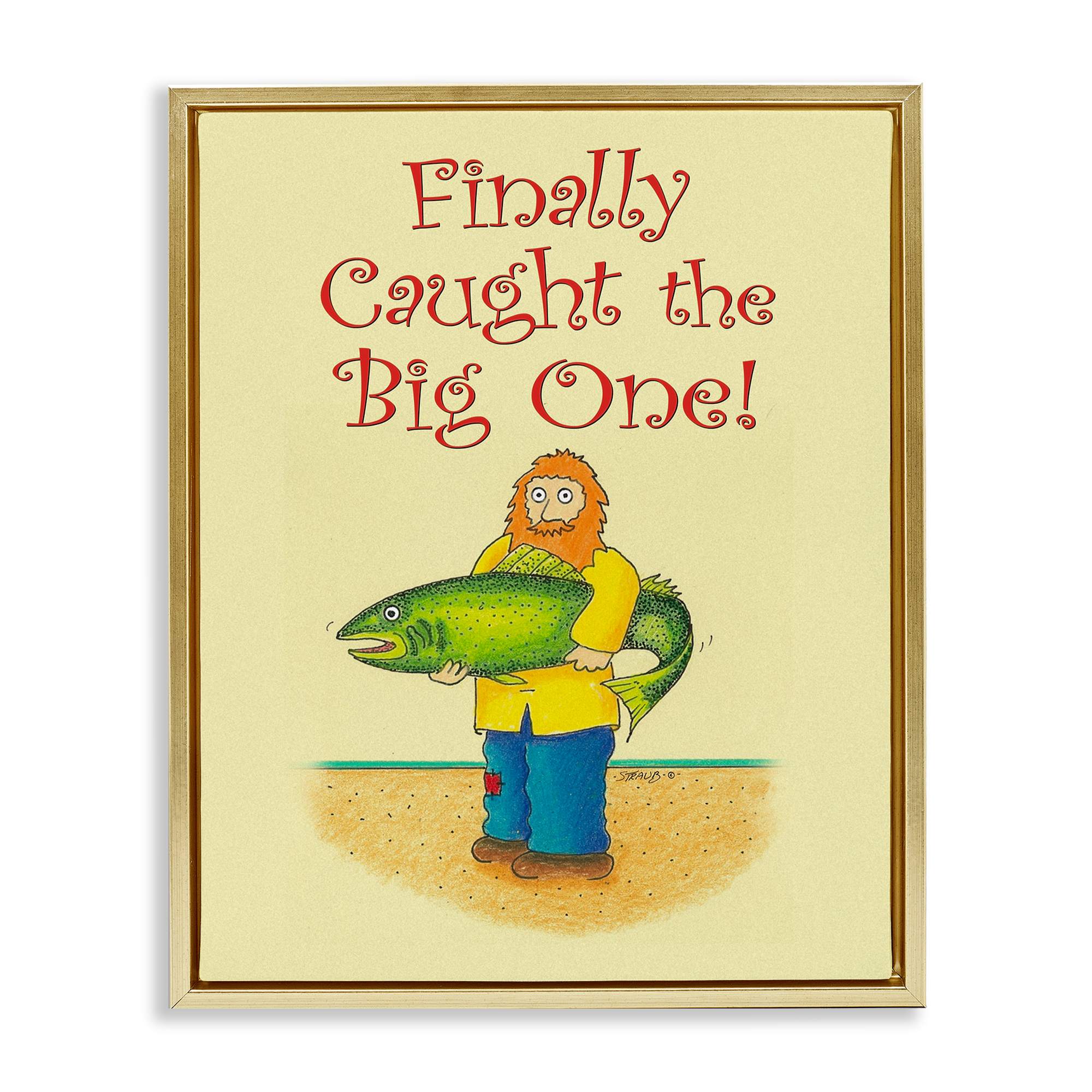 Stupell Industries BT-010-FFG-24X30 The Big One Fisherman Gold Framed Floater Canvas Wall Art By Roger Straub 25 x 31
