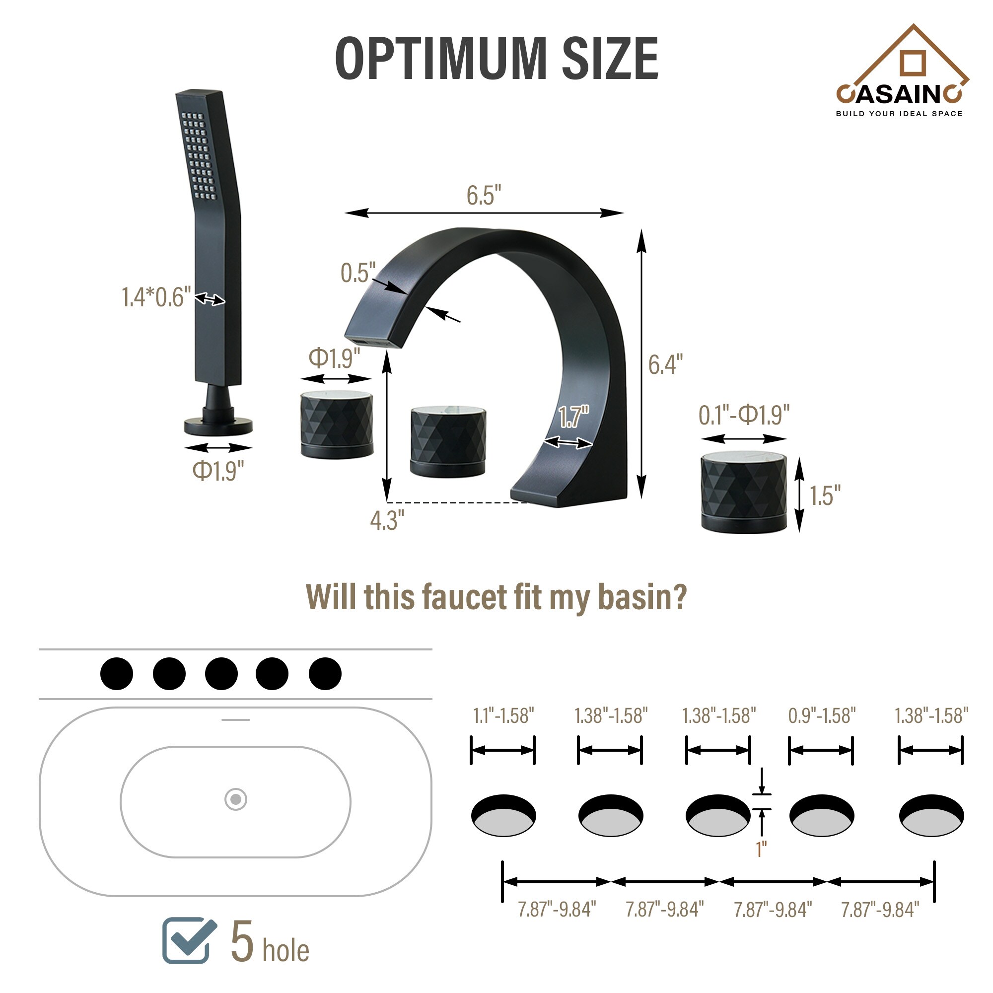 CASAINC TC01-BB Roman-Tub-Faucets - View #6