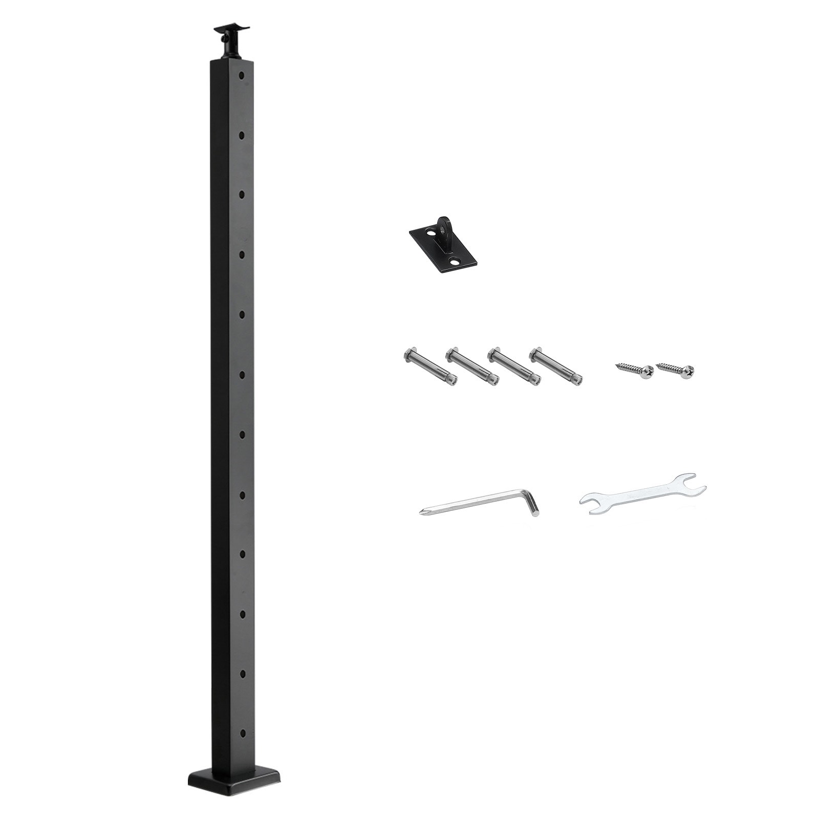 GIVIMO 42-in Black Level Deck Cable Railing Post with Horizontal Pre-Drilled Holes and Mounting Bracket