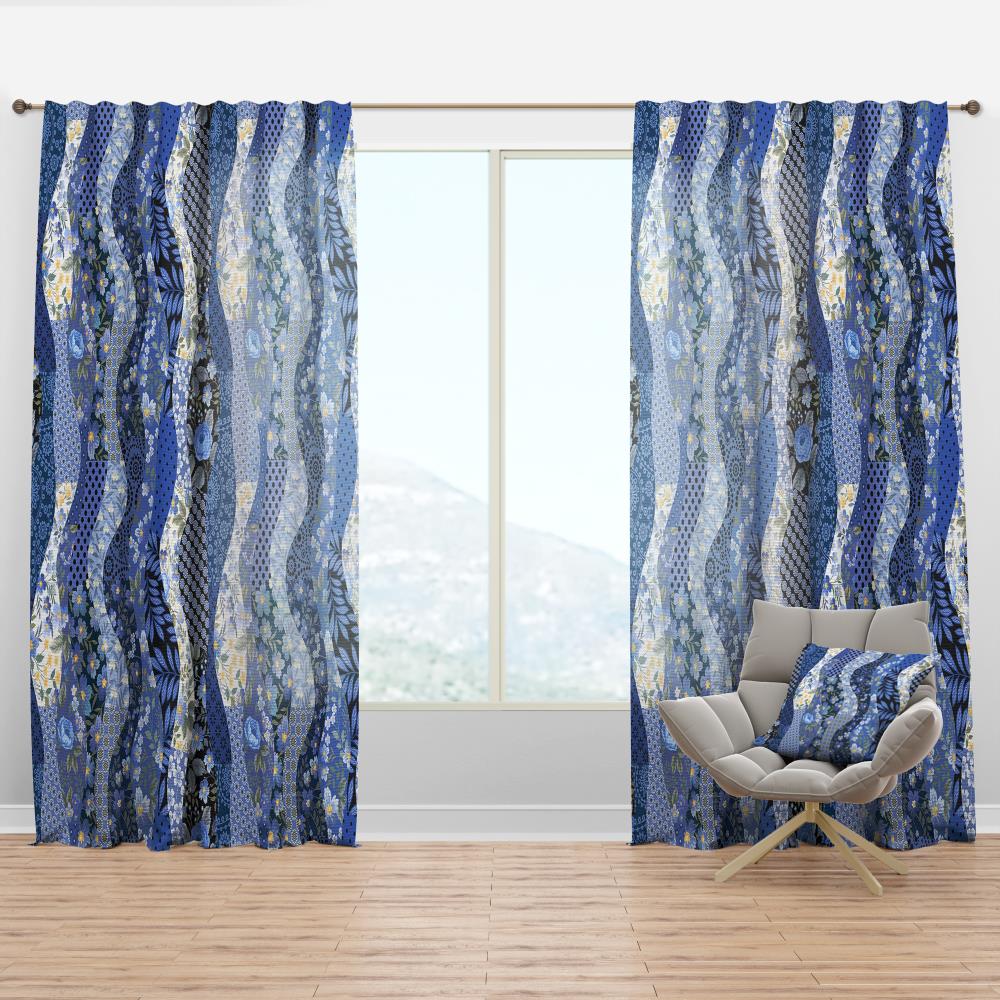 Designart CTN19010-52-90 90-Inches Blue Abstract Room darkening Thermal lined Rod pocket Single curtain panel
