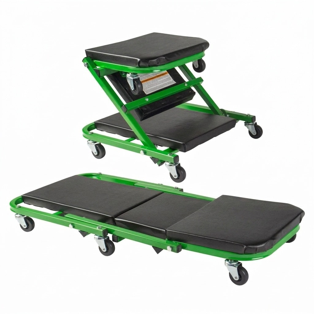 Etokfoks  300 lbs Capacity Black Green with 6 Swivel Casters and Padded Cushions Garage Mechanics Creeper Seat Universal Fit
