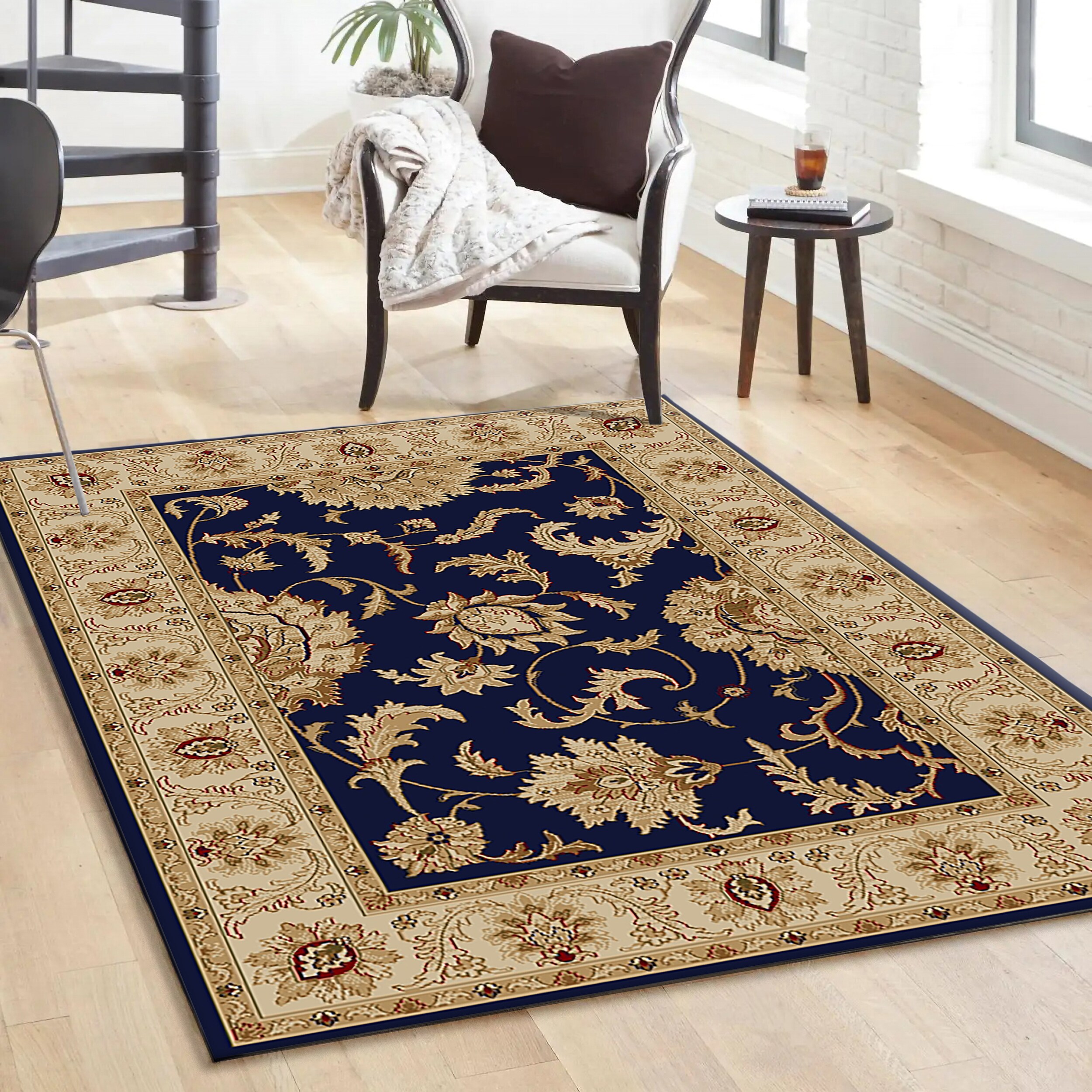 Radici USA 1621/1750/NAVY Como 3 x 5 (ft) Polypropylene Navy Rectangular Indoor Floral/Botanical Oriental Area rug