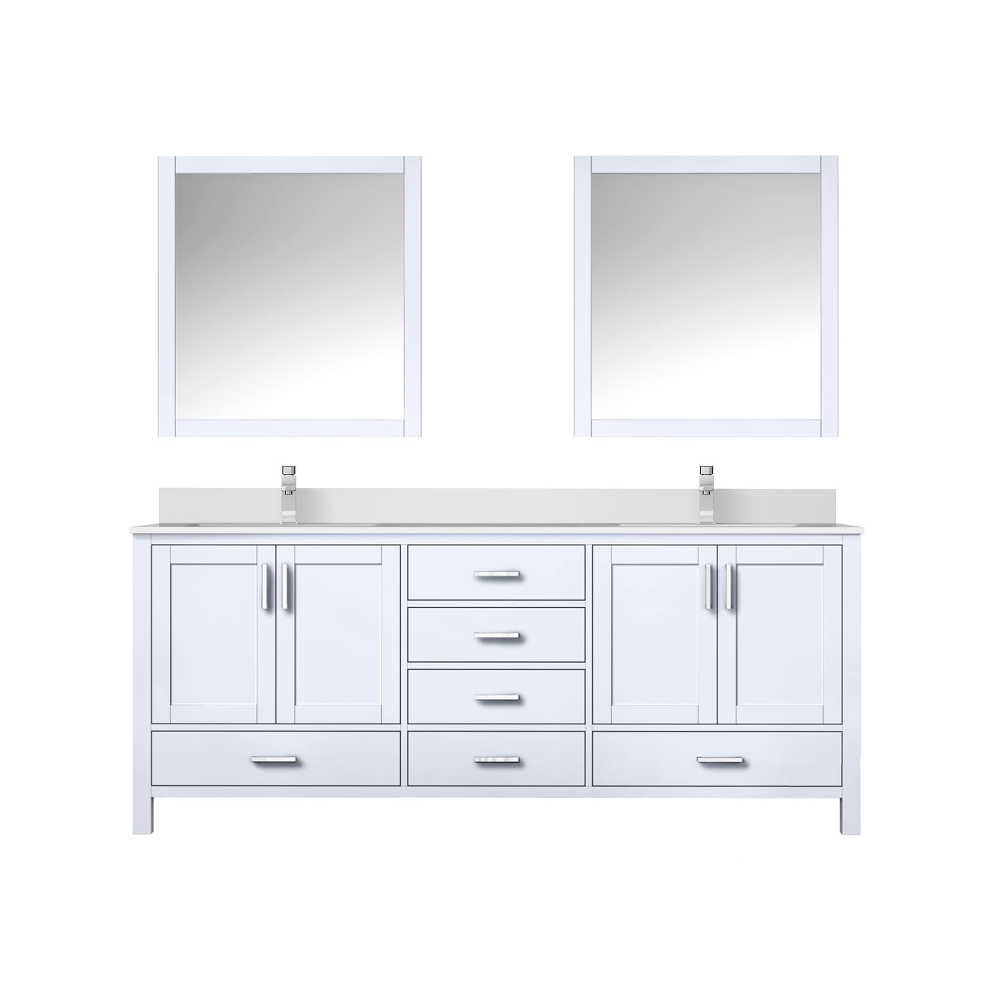 Lexora LVJ80DA311 Jacques 80-in White Undermount Double Sink Bathroom Vanity with White Cultured Marble Top (Mirror and Faucet Included)