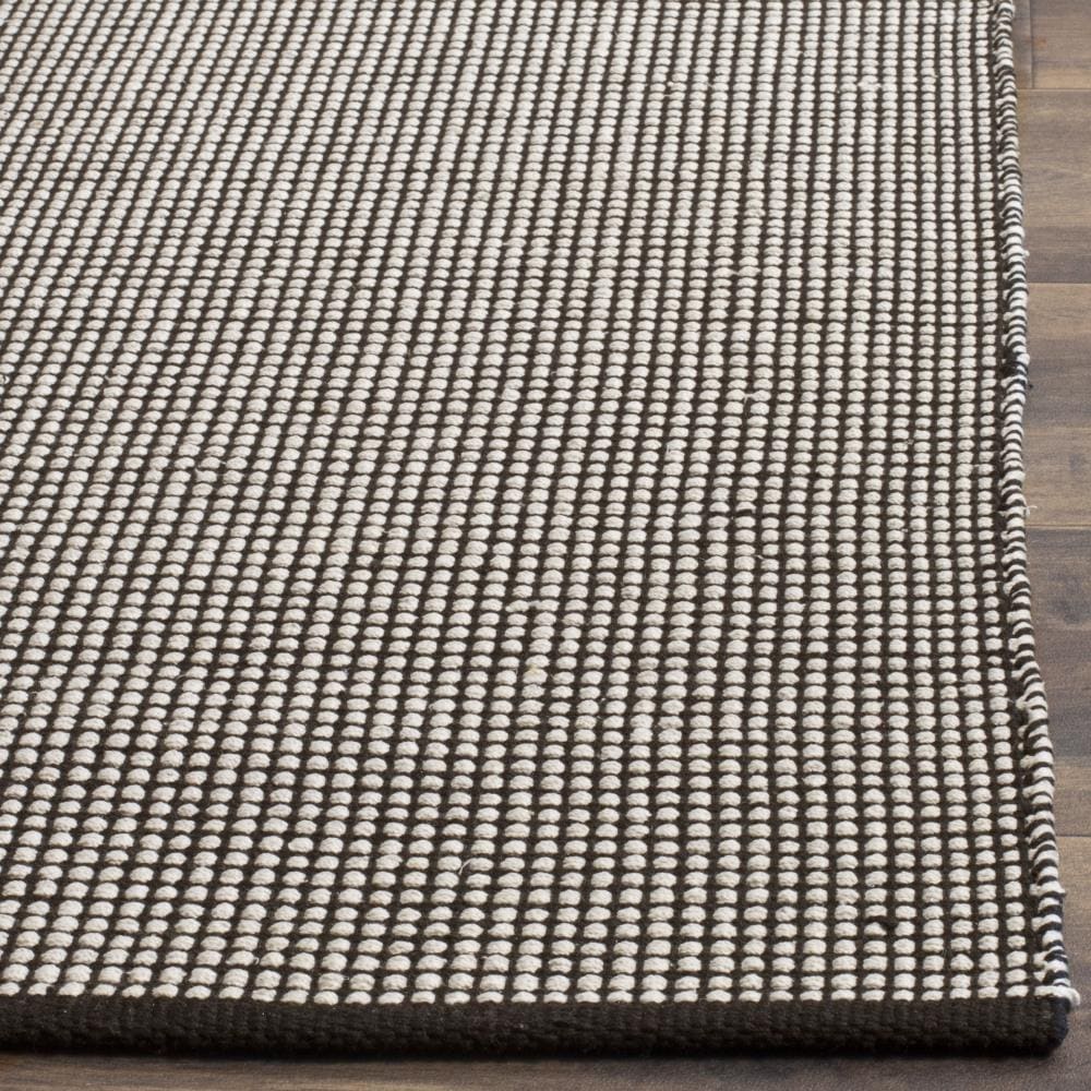 Ivory & Black Hand-Woven Cotton and Wool Area Rug - 5' x 8'