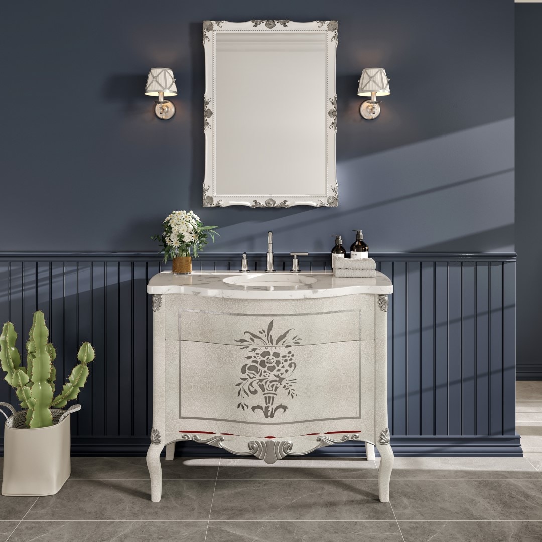 Eviva EVVN392-36SLVN Monaco 38-in Ivory Undermount Single Sink Bathroom Vanity with White Quartz Top