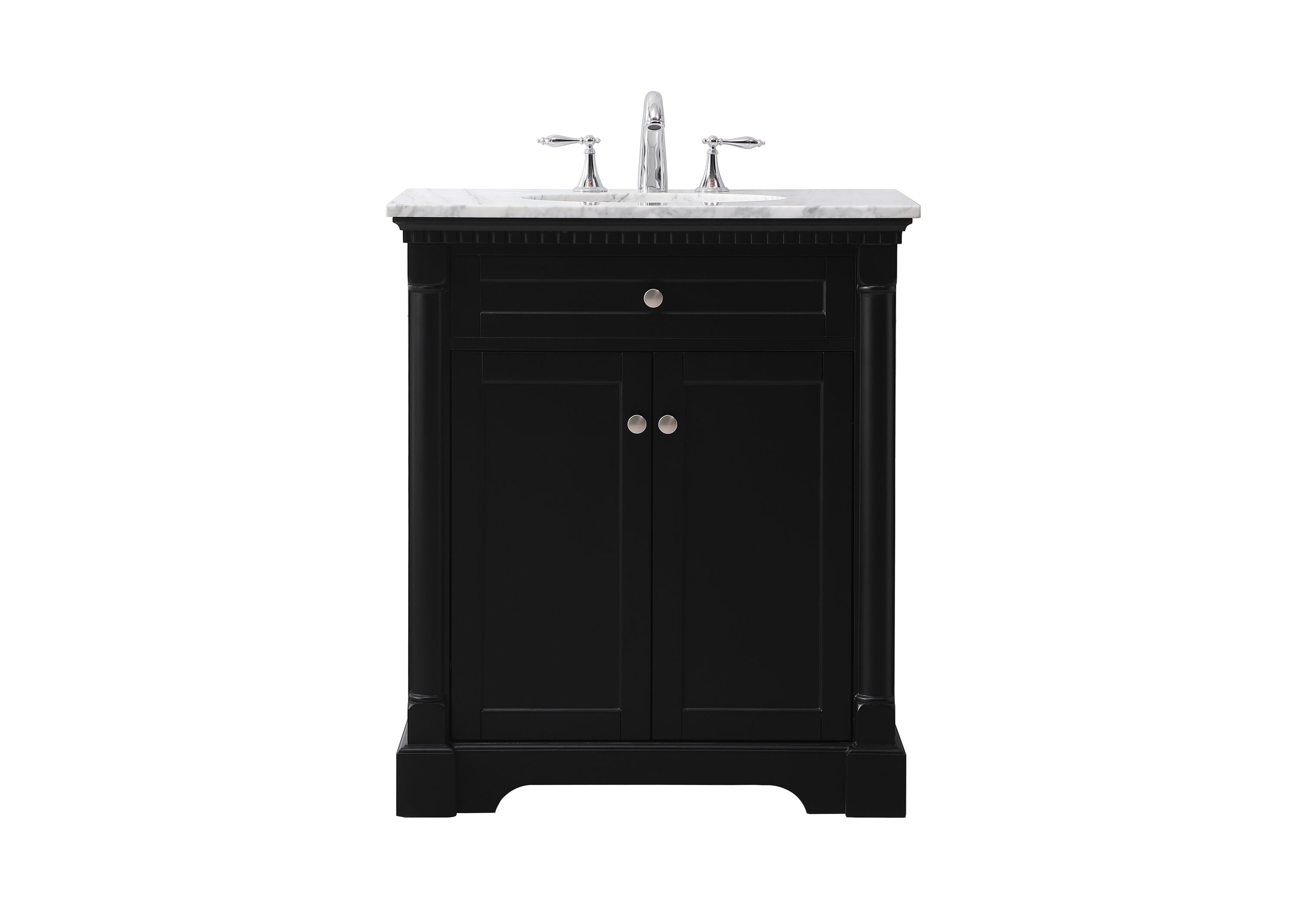 Clarence 30" Black Solid Wood and Metal Bathroom Vanity with Marble Top