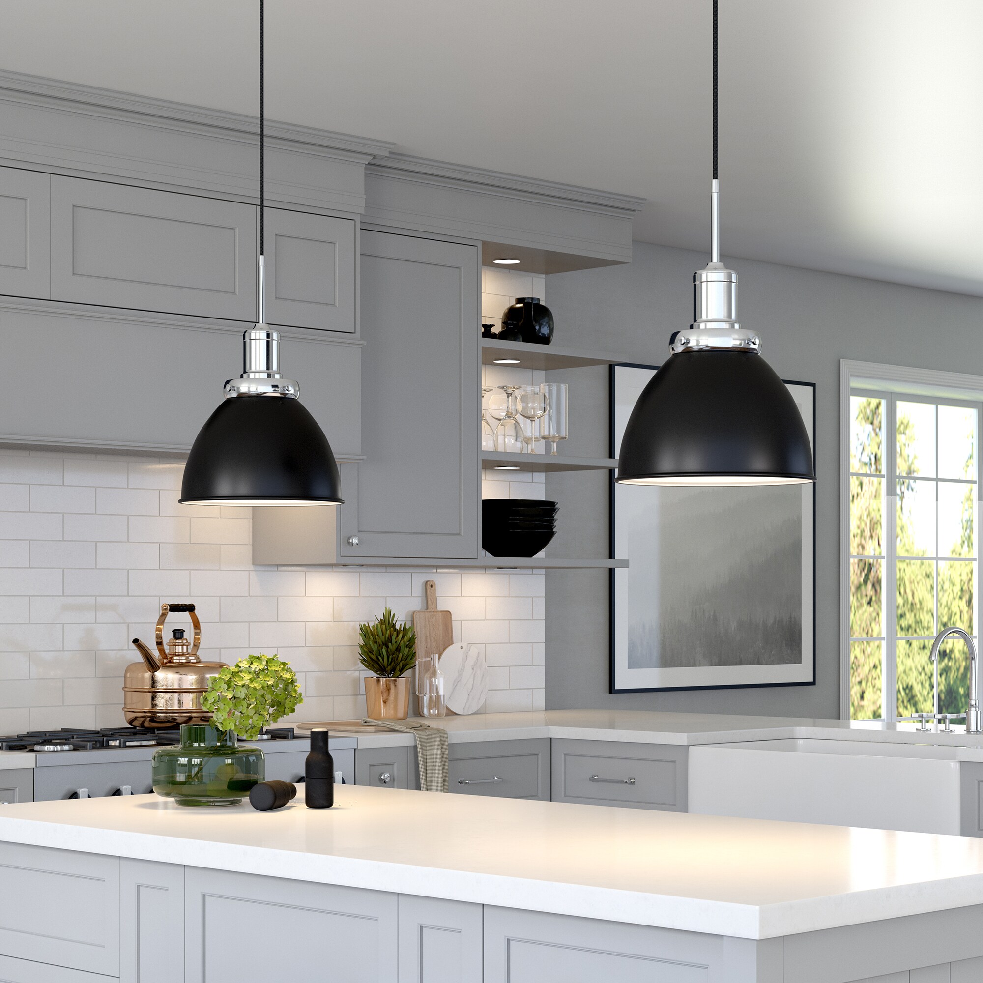 Madison 12" Blackened Bronze & Polished Nickel Metal Dome Pendant
