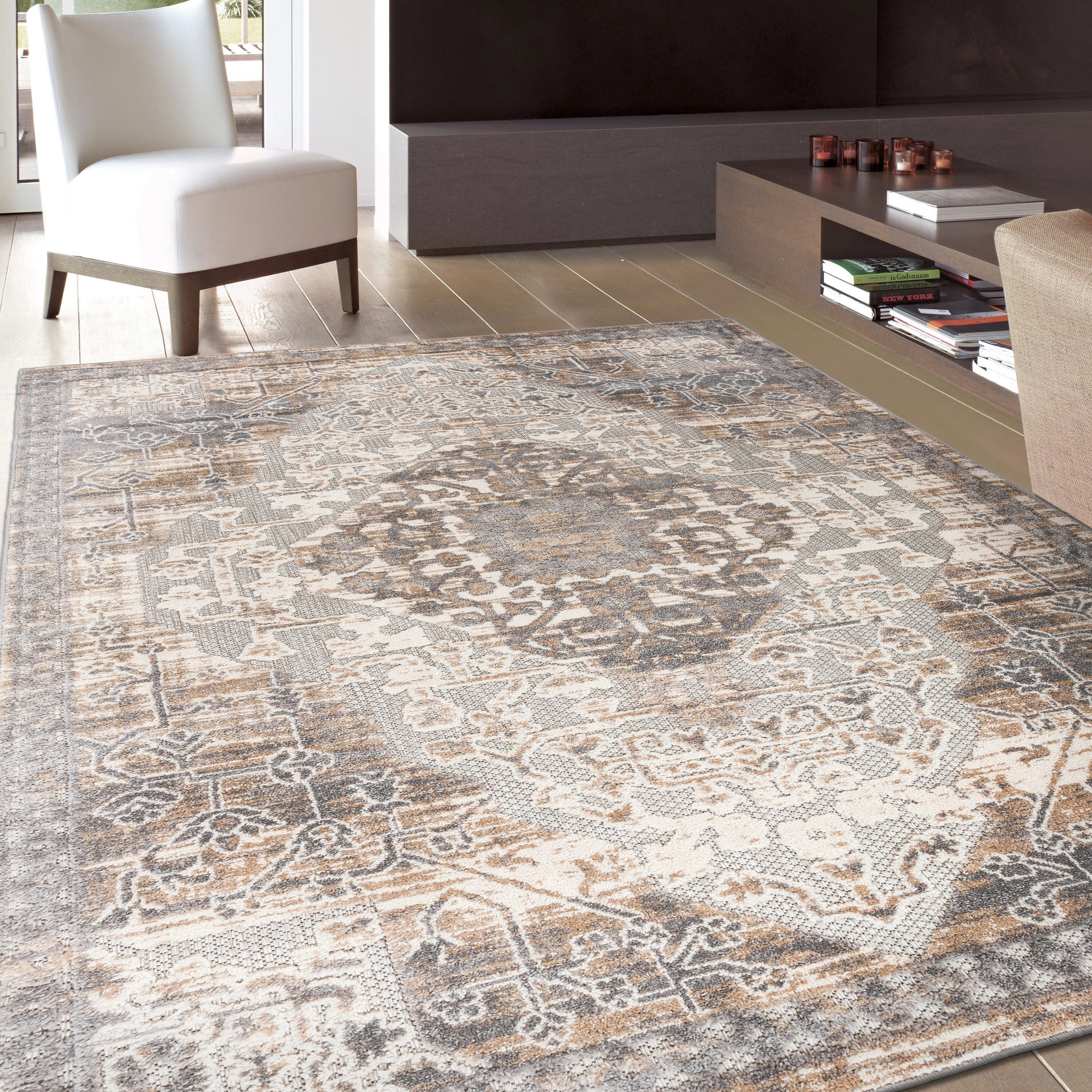 Easy-Care Reversible Gray Synthetic 5' x 7' Area Rug