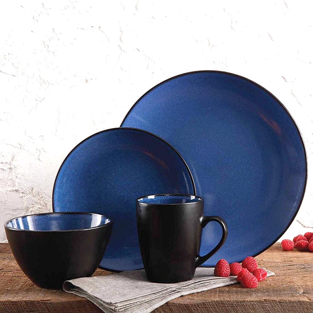 Blue Ceramic 16-Piece Reactive Glaze Dinnerware Set