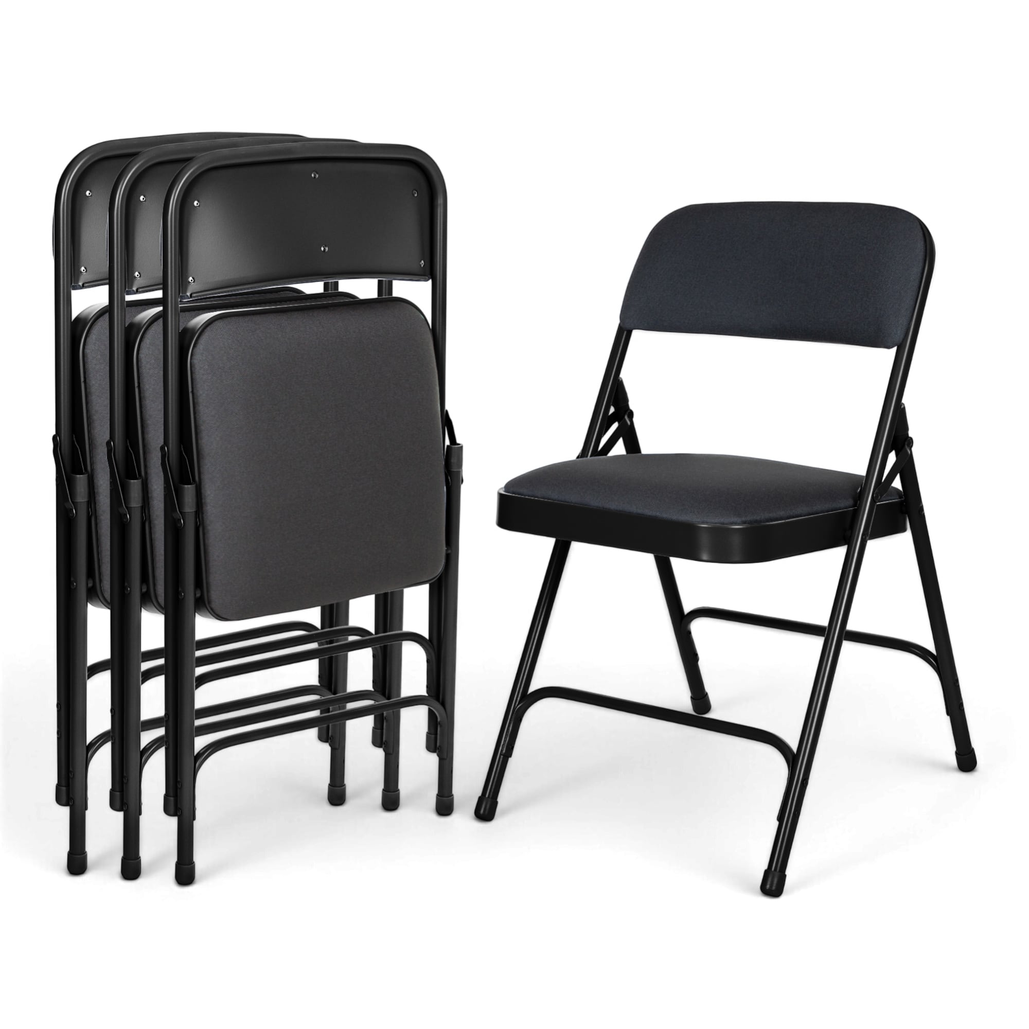 Hampden Furnishings - 4 -Pack Black Metal Frame Padded Indoor Standard Folding Chair 500-lb Weigh...