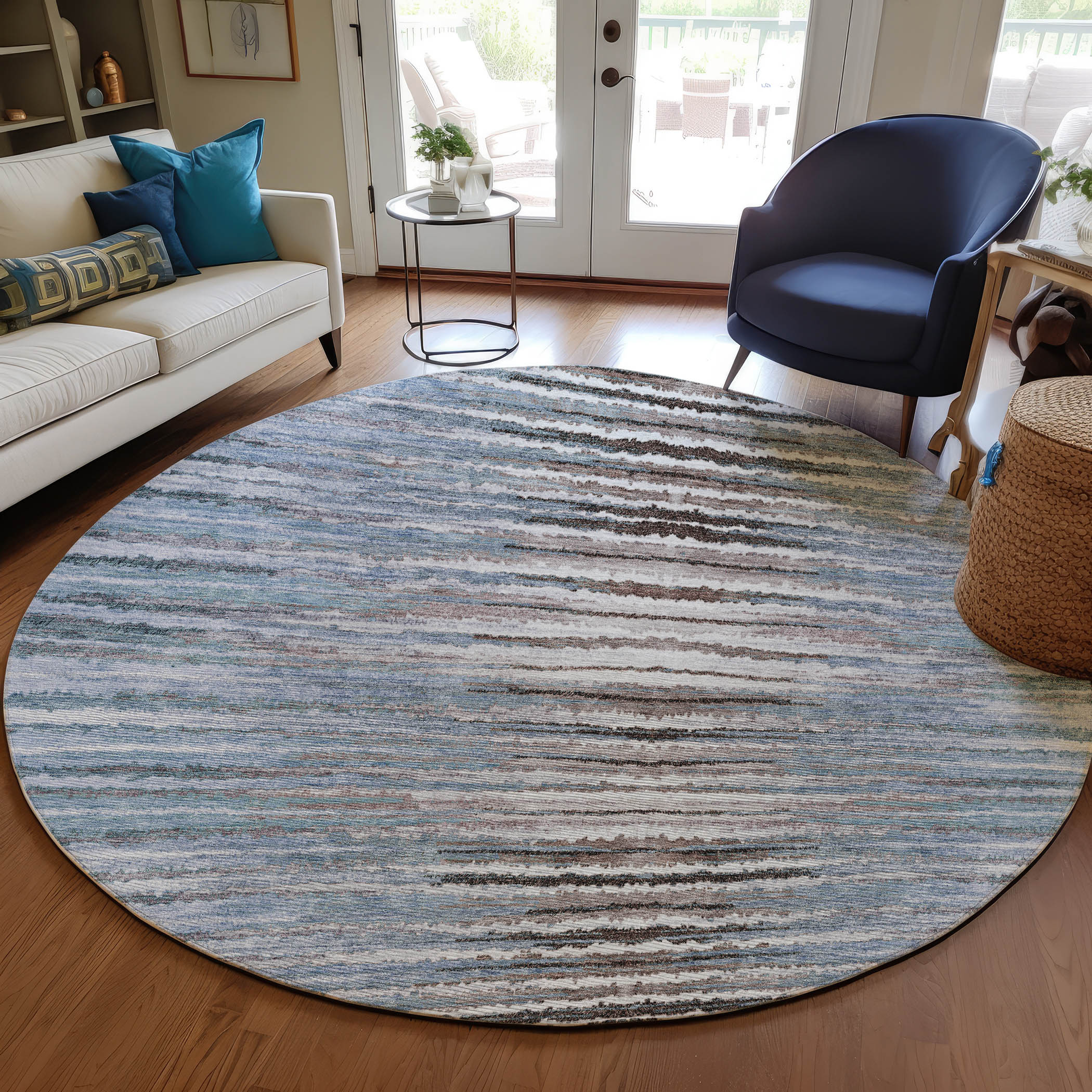 Addison Rugs ACN604SK8RO Chantille ACN604SK 8 x 8 (ft) Polyester Sky Round Indoor/Outdoor Abstract Machine washable Area rug