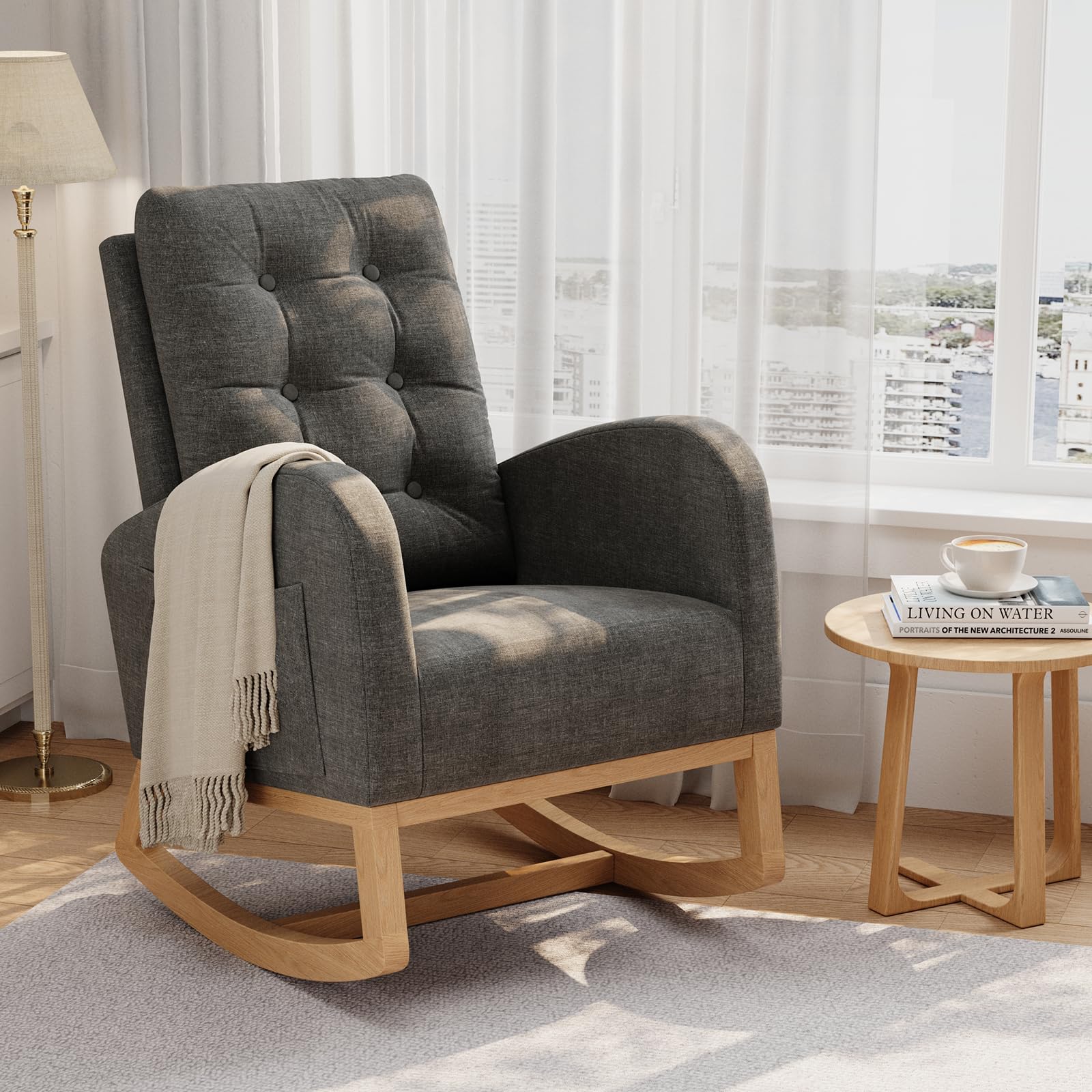 GarveeLife Rocking Chair with Adjustable Footrest and Side Pocket/ Comfortable Glider Rocking Chair for Living Room or Bedroom