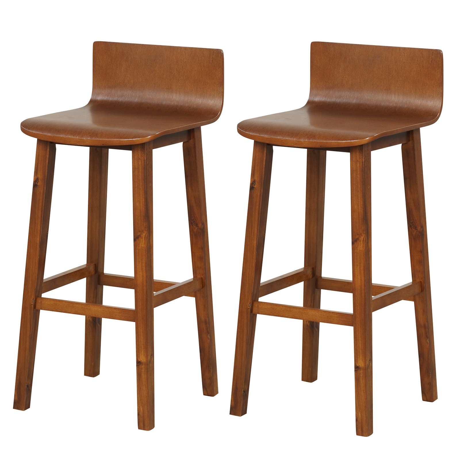 Slickblue Set of 2- 29 Inch H- Solid Wood Low Back Curved Seat