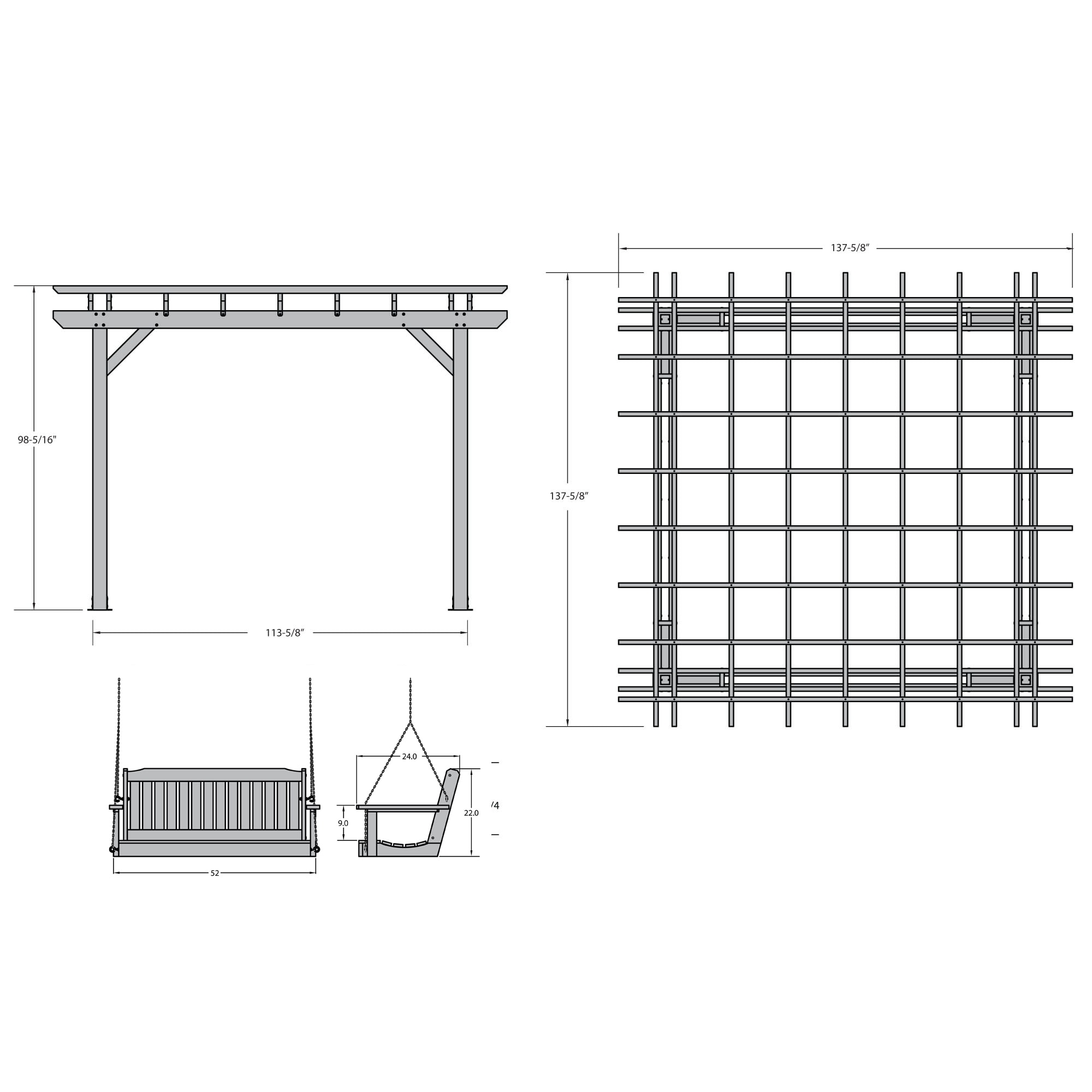 Weathered Acorn 12ft x 12ft Metal Pergola with Swings