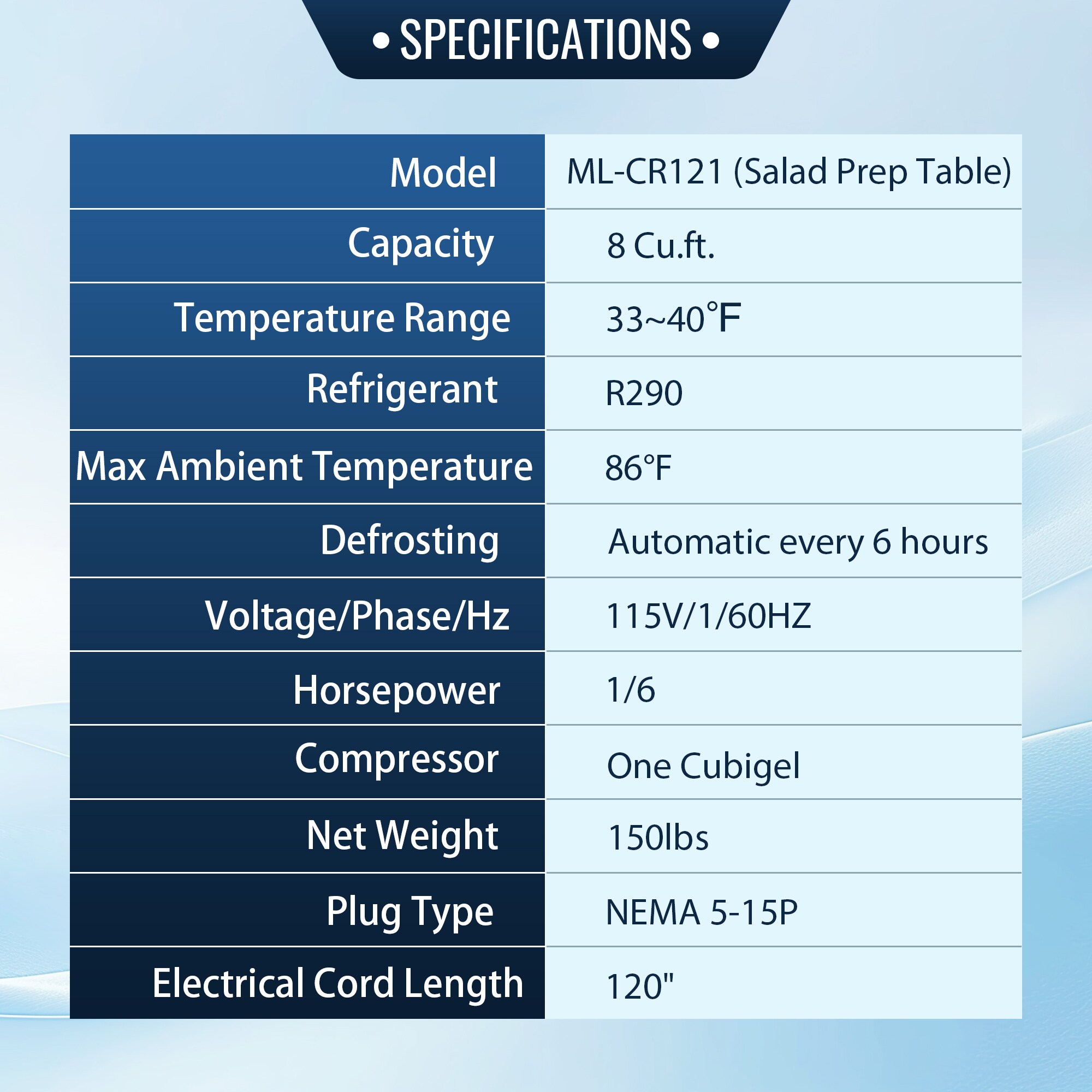 Xspracer ML-CR121 Refrig-Prep-Tables - View #3