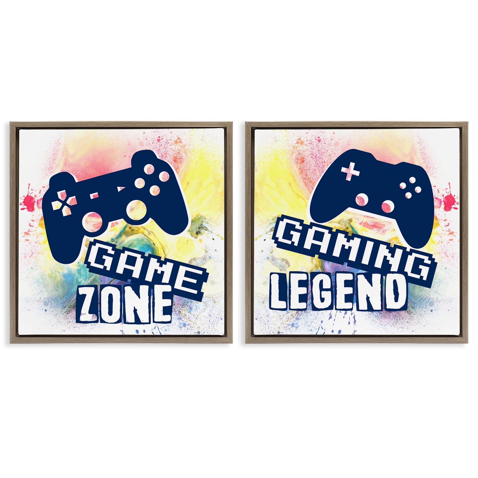 Stupell Industries B2-722-FFE-2PC-17X17 Retro Splatter Game Phrases 2 Piece Brown Framed Floater Canvas Set By Marcus Prime 18 x 18