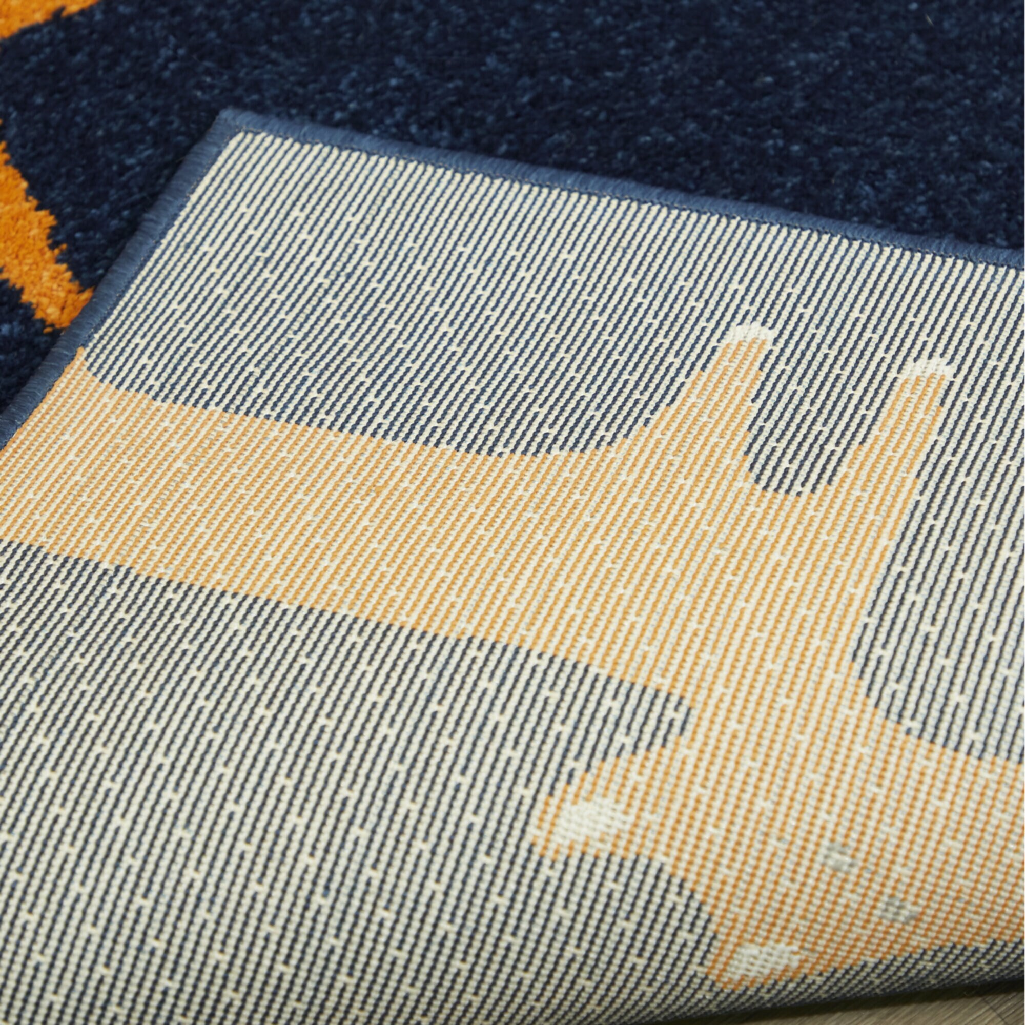 Blue and Orange Fox Pattern Rectangular Kids Rug