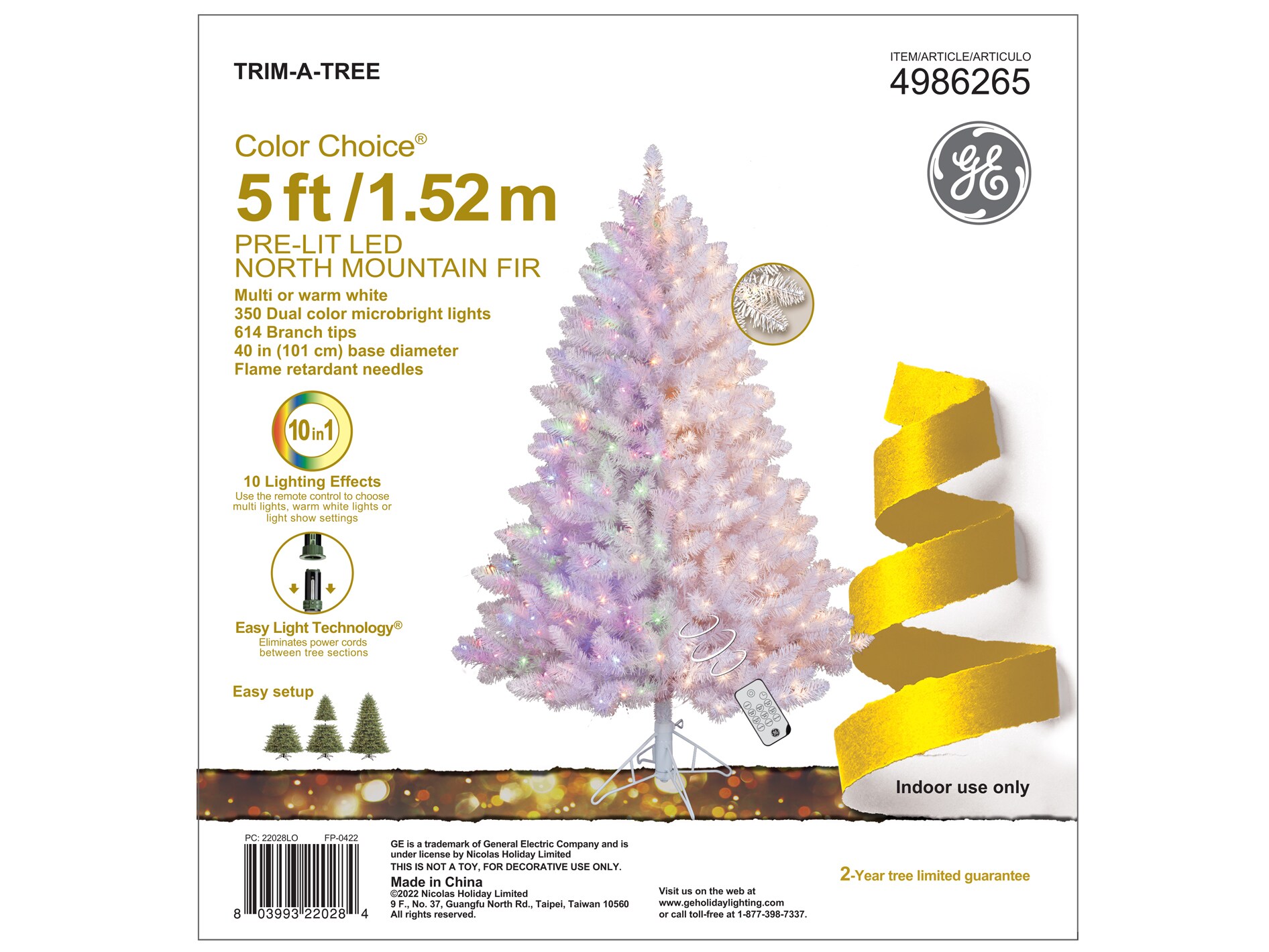 GE 5-ft North Mountain Fir Pre-lit White Artificial Christmas Tree with ...