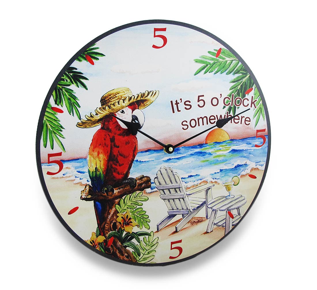 Zeckos MRC85 Its Five O Clock Somewhere Tropical Parrot Wall Clock 15 in.