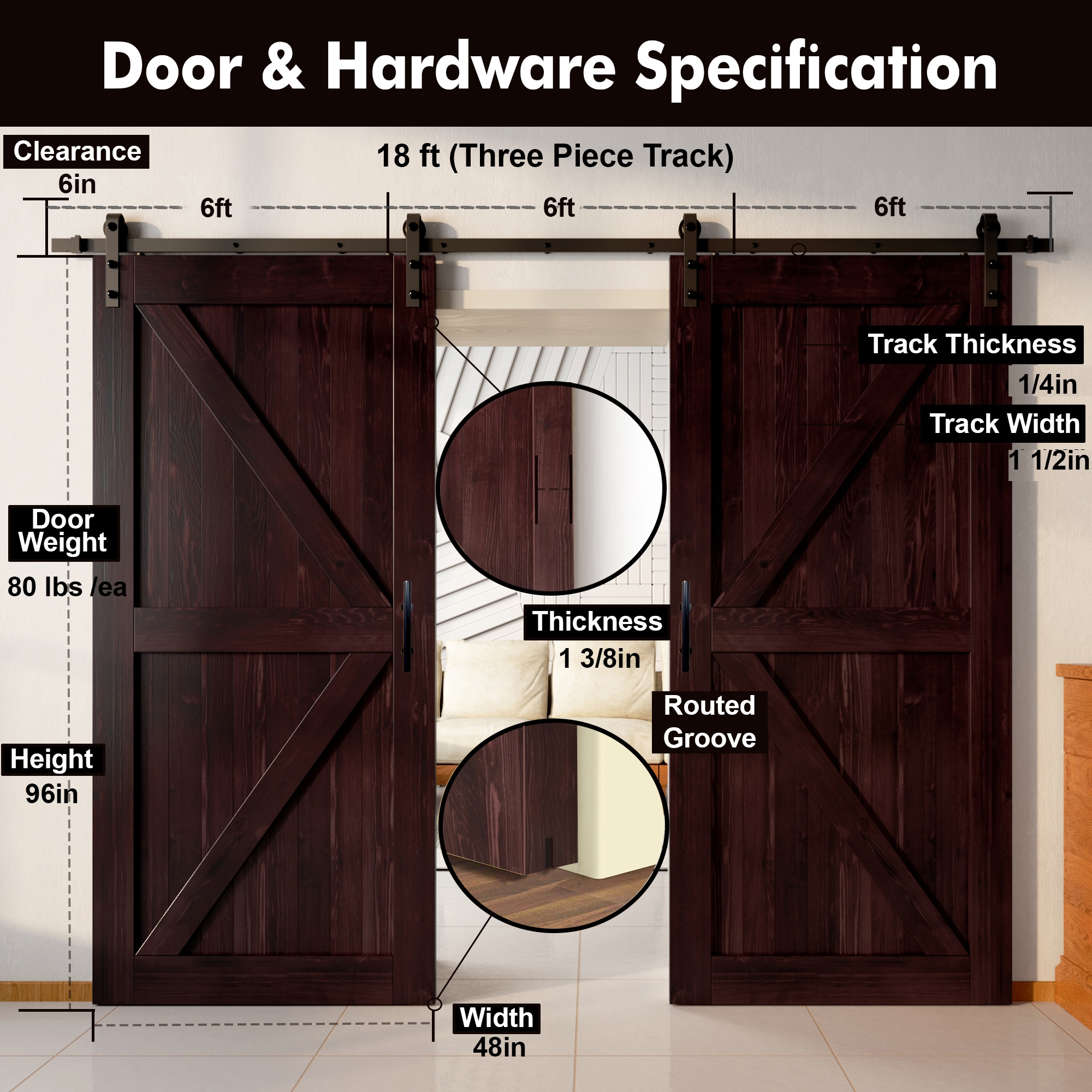 HOMACER YT2TGH216C-4896-K-RD Barn-Doors - View #7