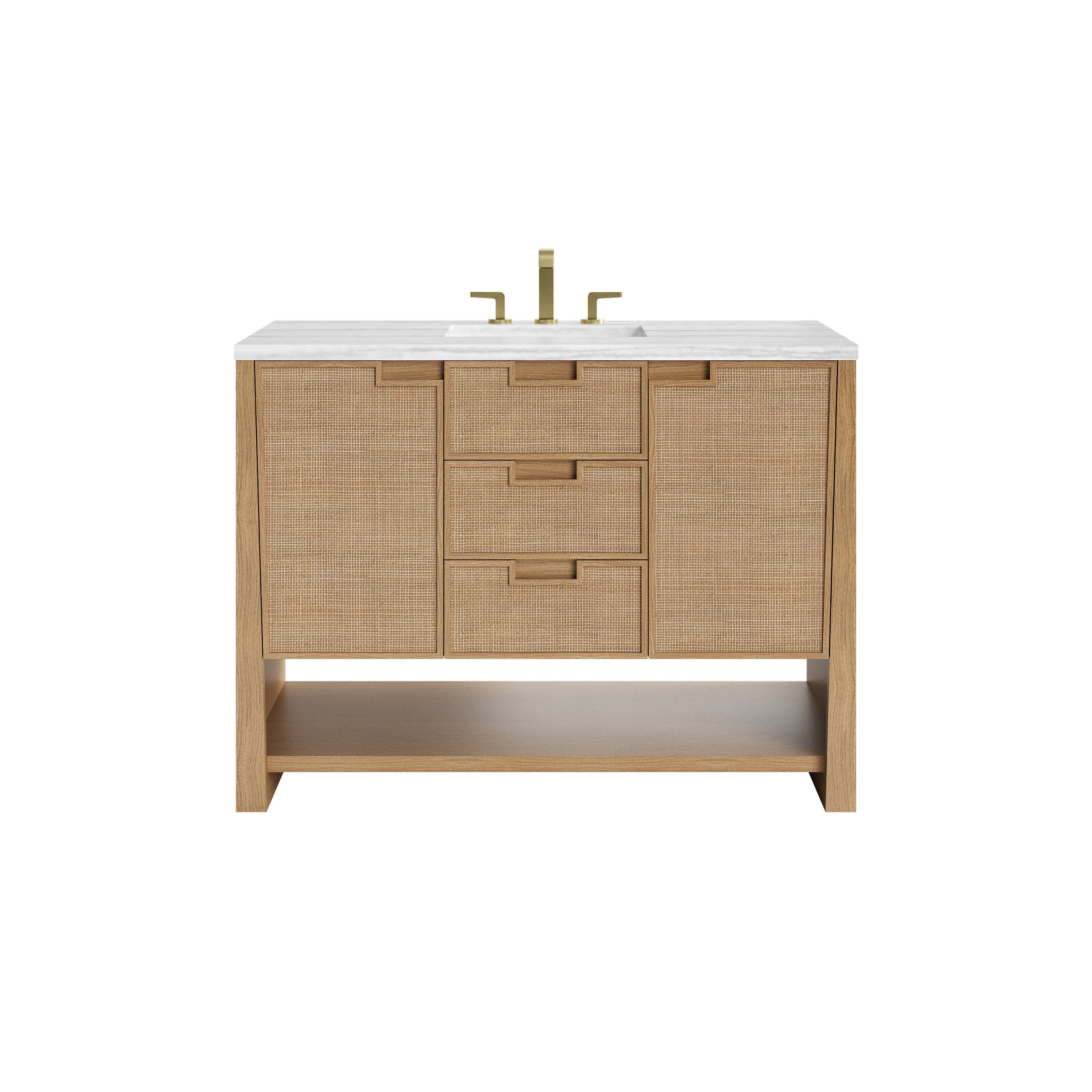 James Martin Vanities D225-V48-SSO-3AF Solene 48-in Seaside Oak Undermount Single Sink Bathroom Vanity with Arctic Fall Solid Surface Top