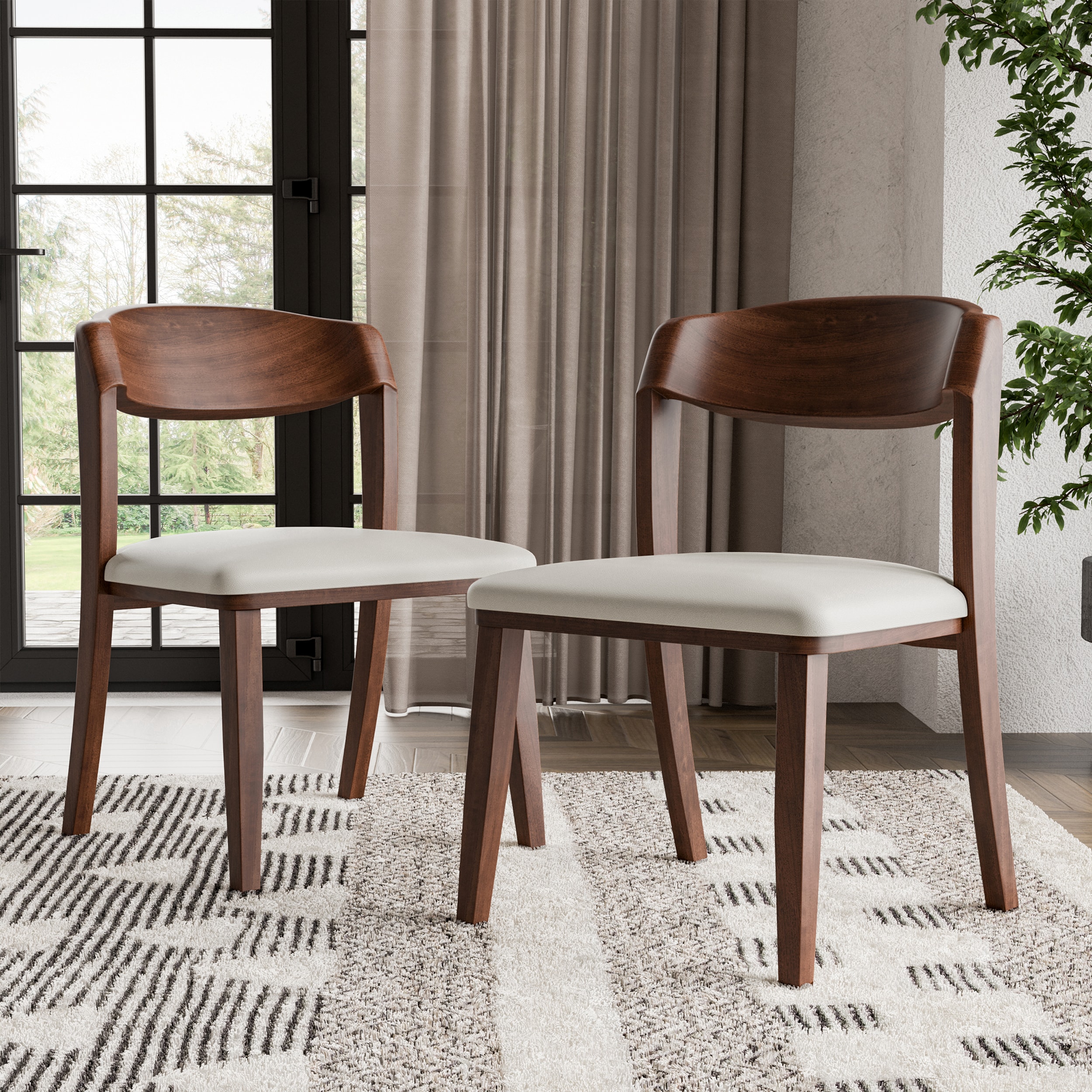 Furniture of America IDF-30004WN-SC Shelun IV Rich Walnut Fabric Upholstered Dining Chairs with Curved Backrest Set of 2