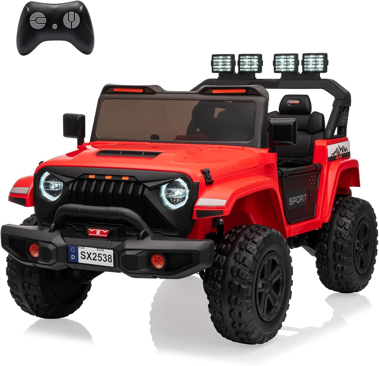 Qeetex LHF-TC-PTG-334VUW9U 24V Ride On Toys for Big Kids - 4WD 2 Seater Ride On Cars with Remote Control - Adjustable Footwell Electric Vehicle/3 Speeds/Led Lights/Bluetooth - Red