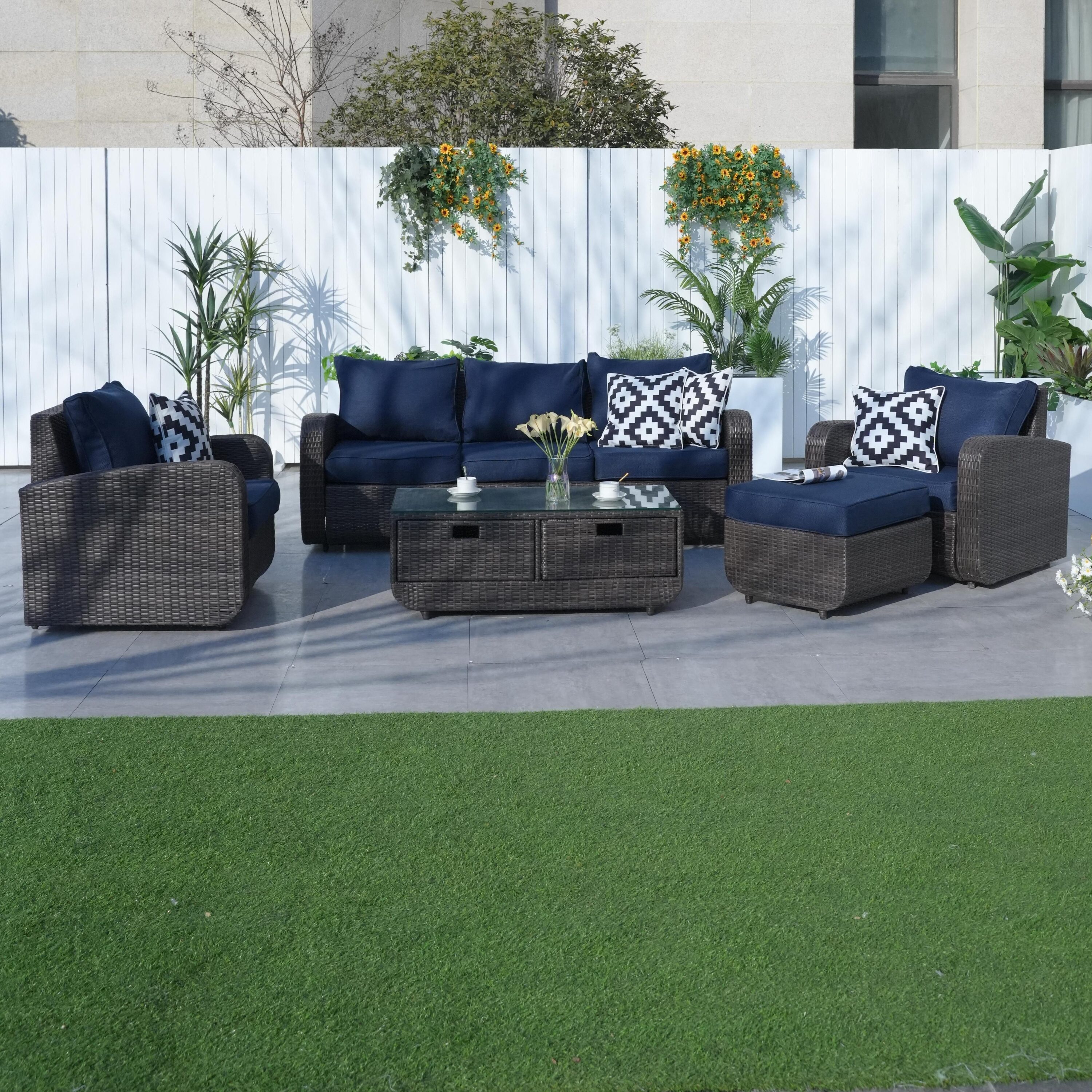 Direct Wicker DWS-1515BR-BLUE Patio-Conversation-Sets - View #2