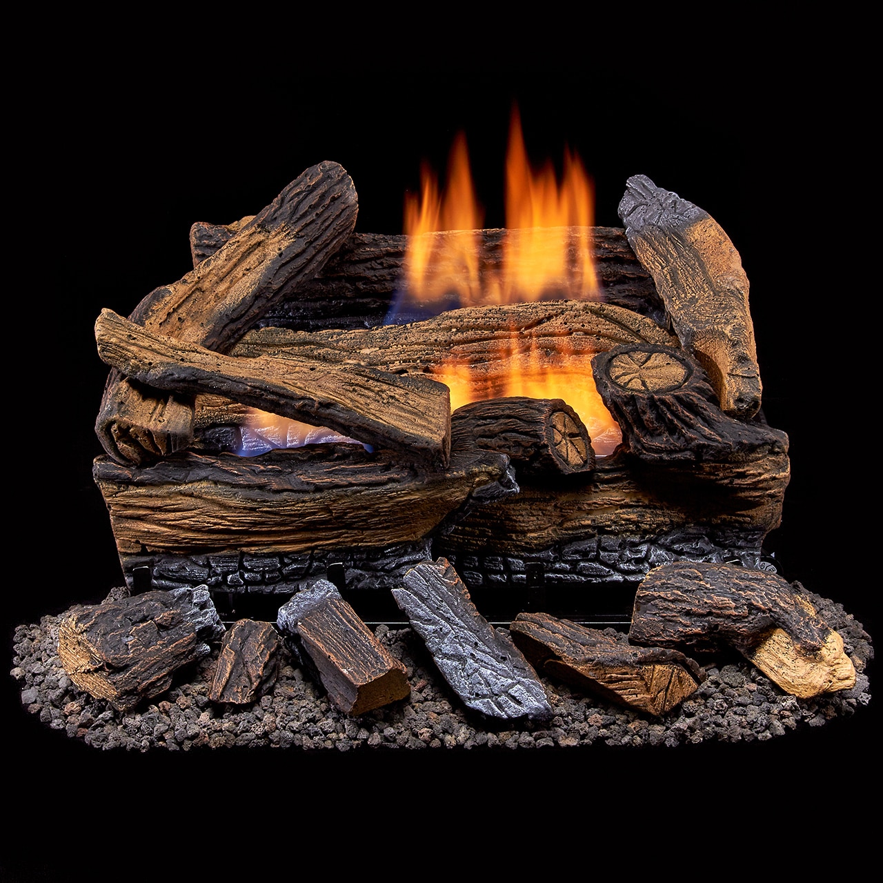 Split Oak Vented Natural Gas Log Set Flame Fireplace Log Dual Burner Heat 18 in 