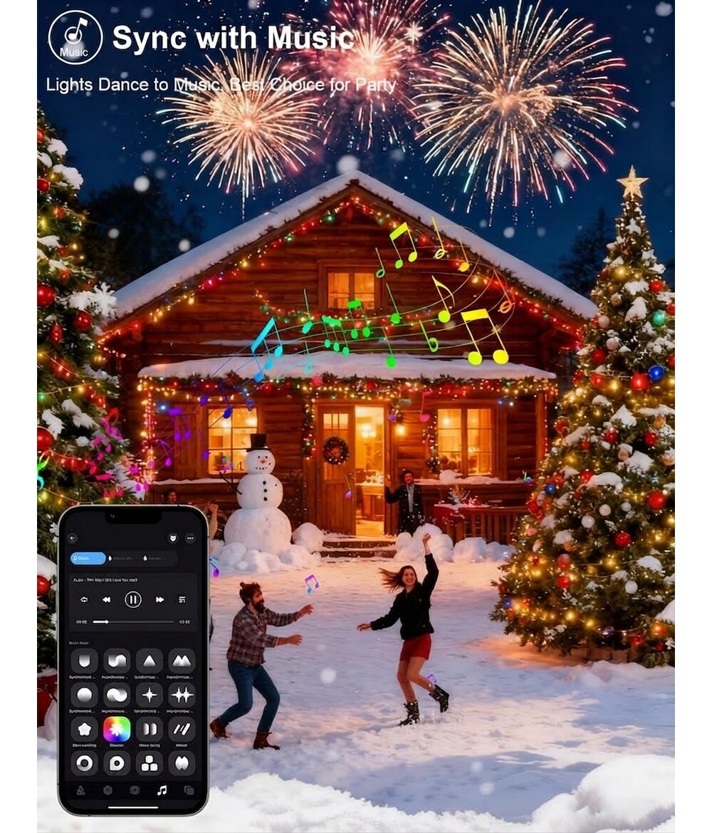 Oyezvary Smart Christmas String Lights 200 LED 66Ft Color Changing ...