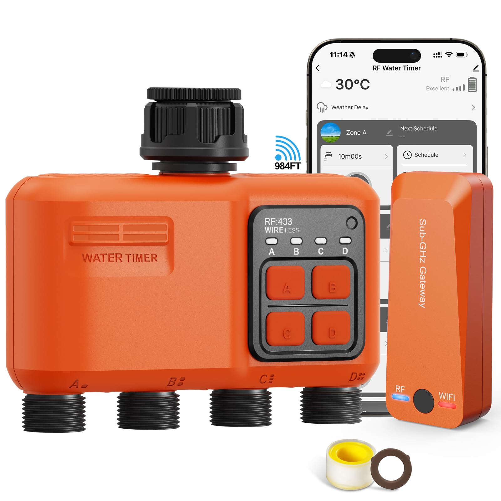 Justincity  Smart WiFi Sprinkler Timer 4 Zone with Long Range Remote Control for Garden Hose Compatible with Alexa Google Voice