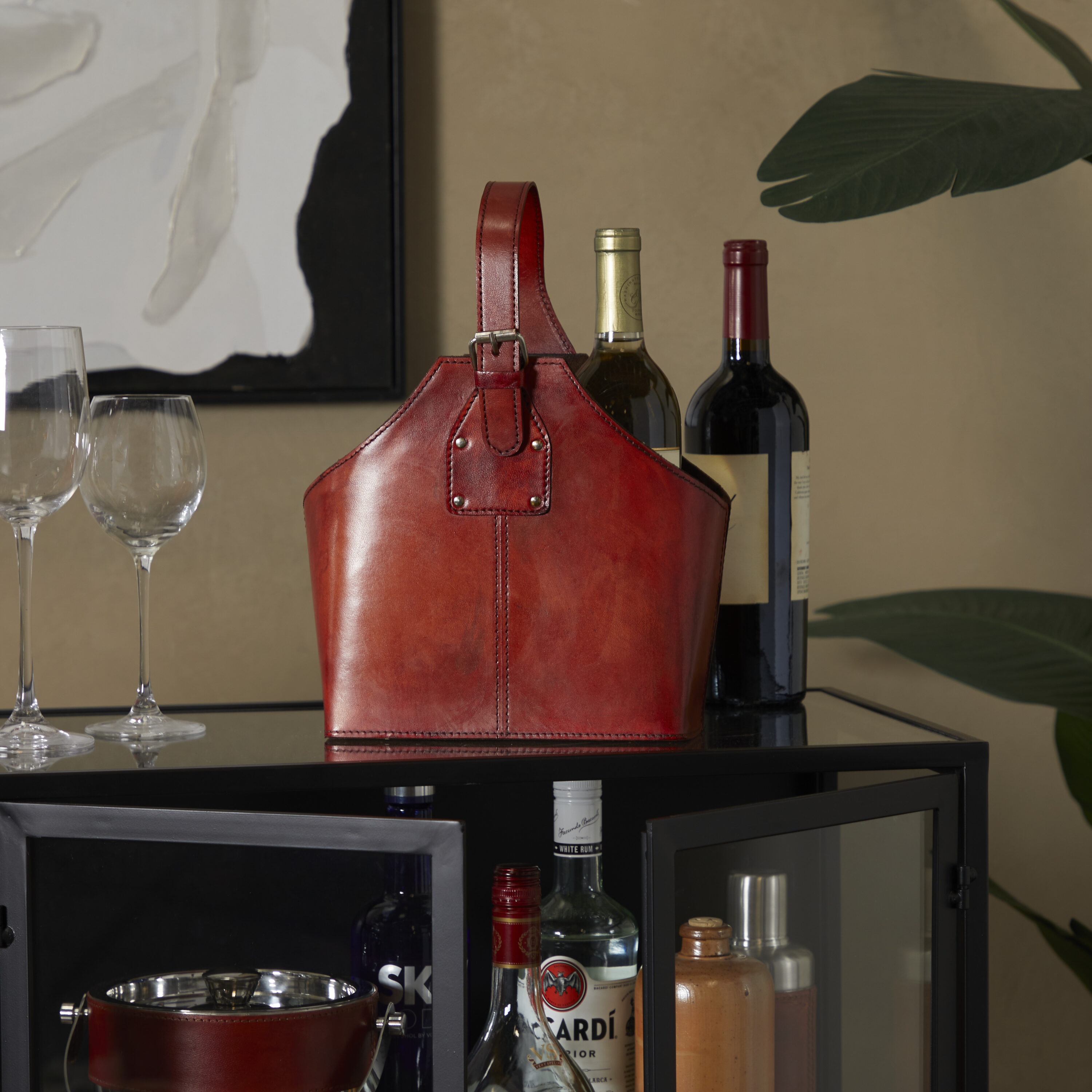 Grayson Lane 43089 2 -Bottle Red with Carrying Handle Wood Wine rack