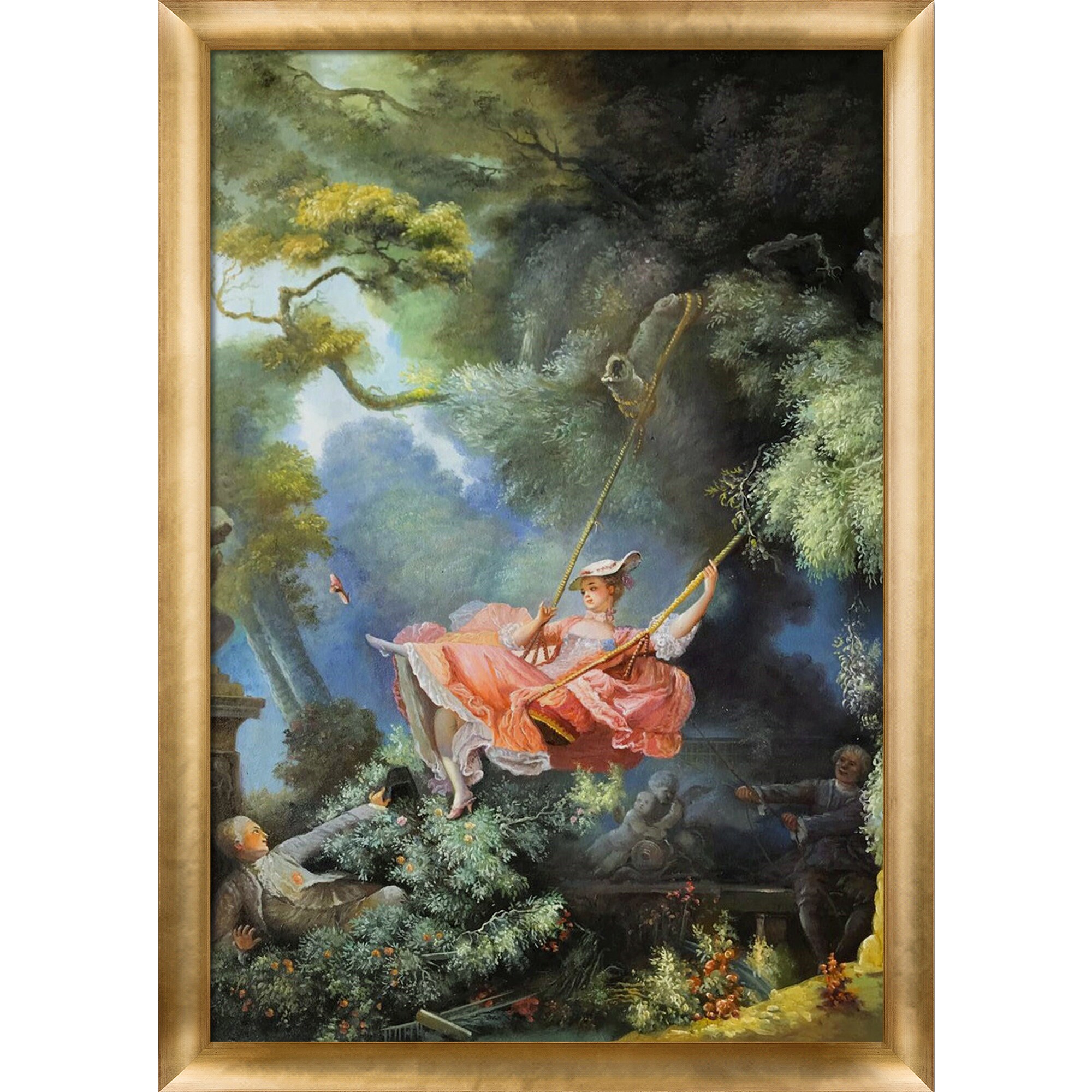 La Pastiche 688576633435 The Swing, c.1765 Jean-Honore Fragonard Gold Wood Framed 27-Inches H x 39-Inches W People Canvas Hand-Painted Painting