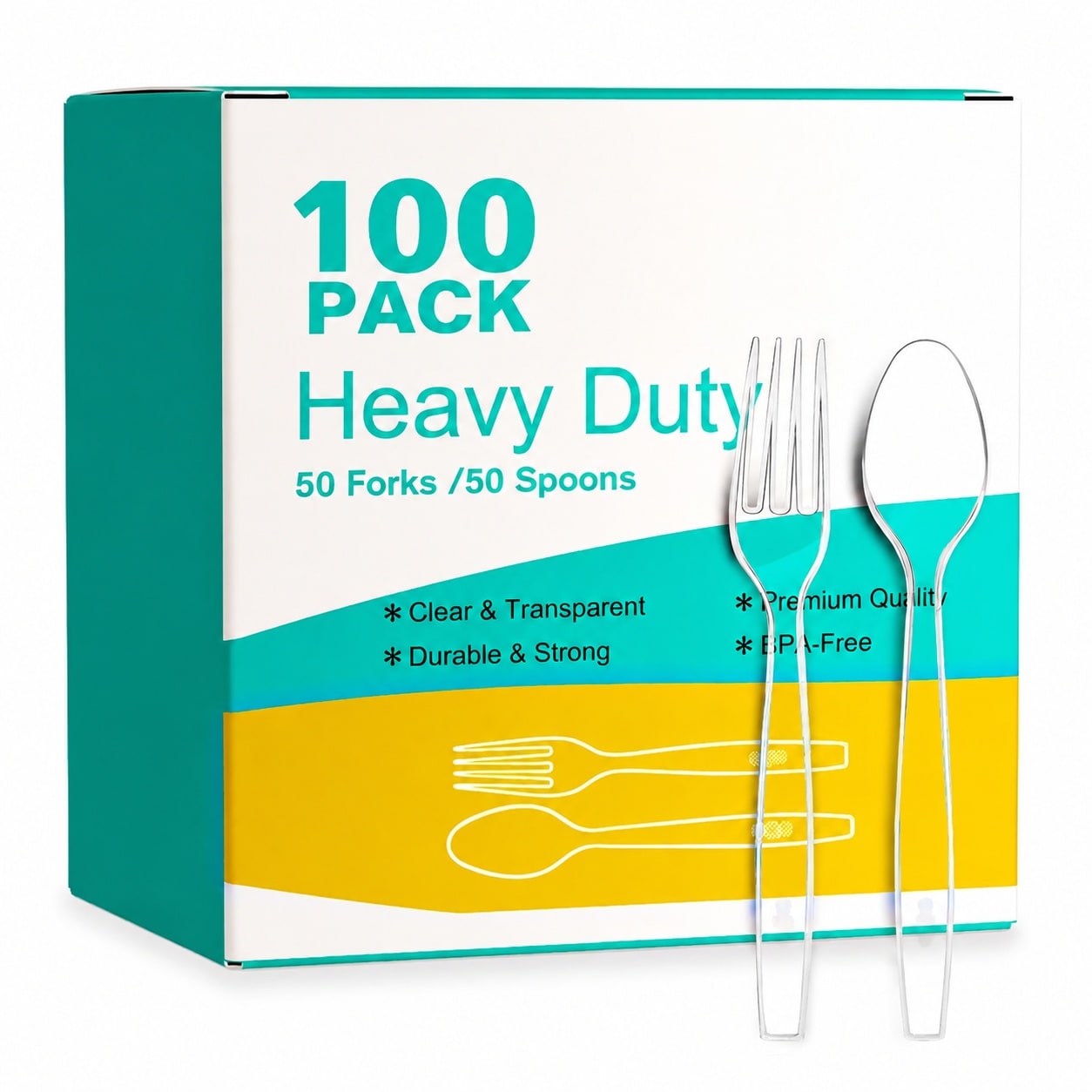 Aoibox Heavy Weight Disposable Plastic Silverware 100 Count Clear Forks and Spoons Cutlery Set for Party Wedding #LAB27TI7