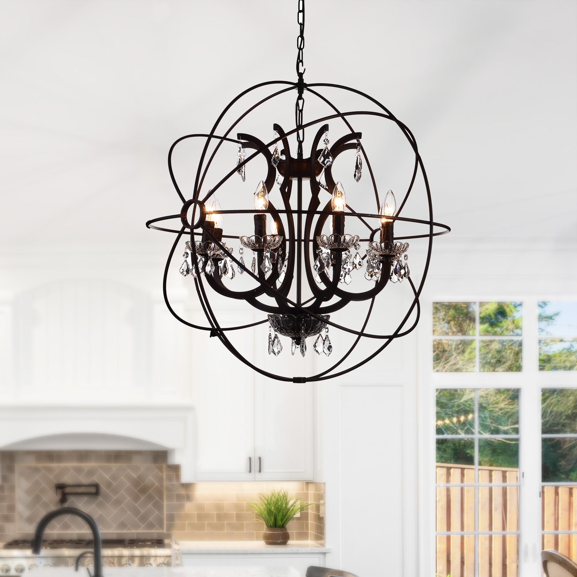 Campechia 28'' Brown Metal and Crystal Orbital Chandelier